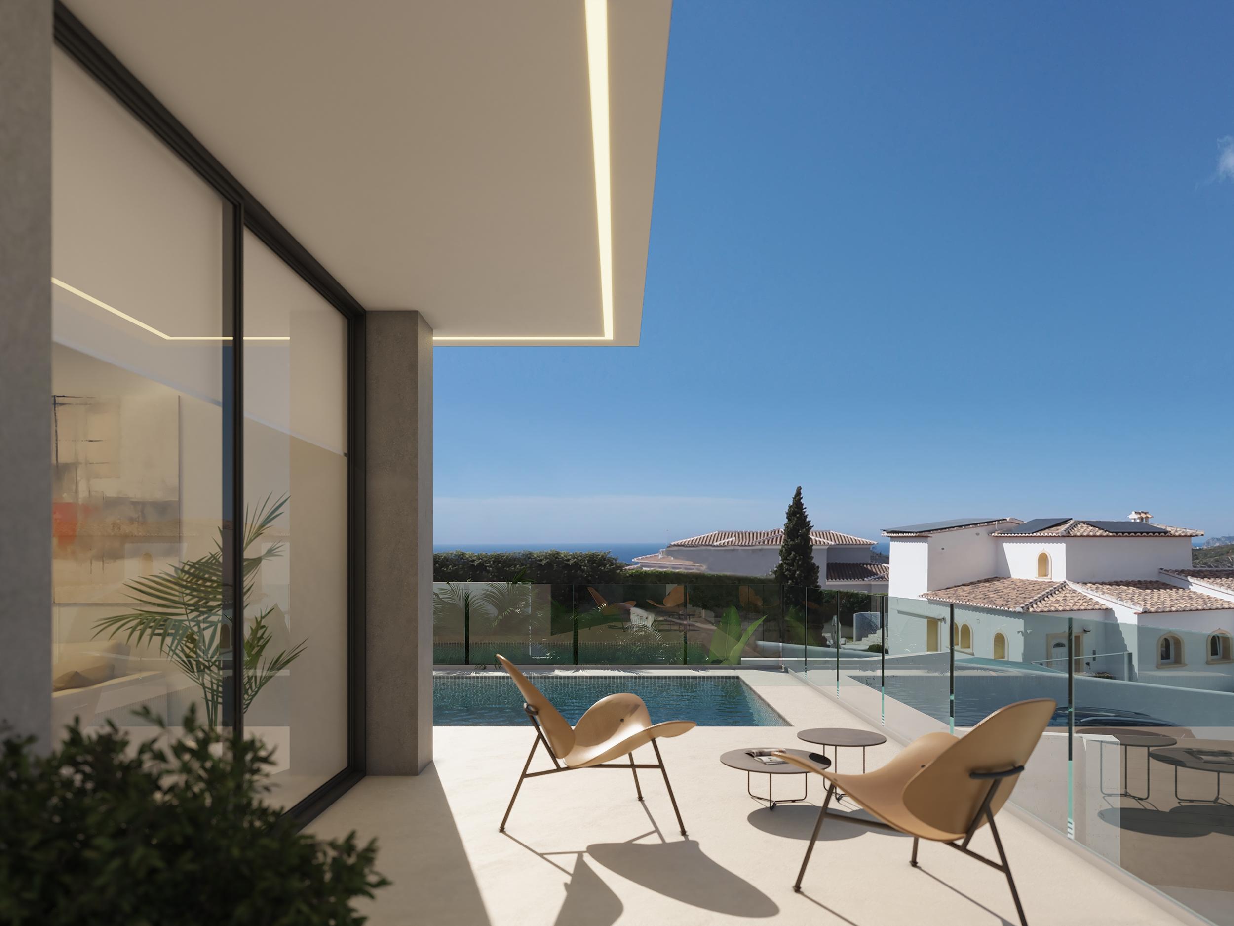 Aerial view of 963 m2 villa plot and surroundings, Benitachell, Alicante