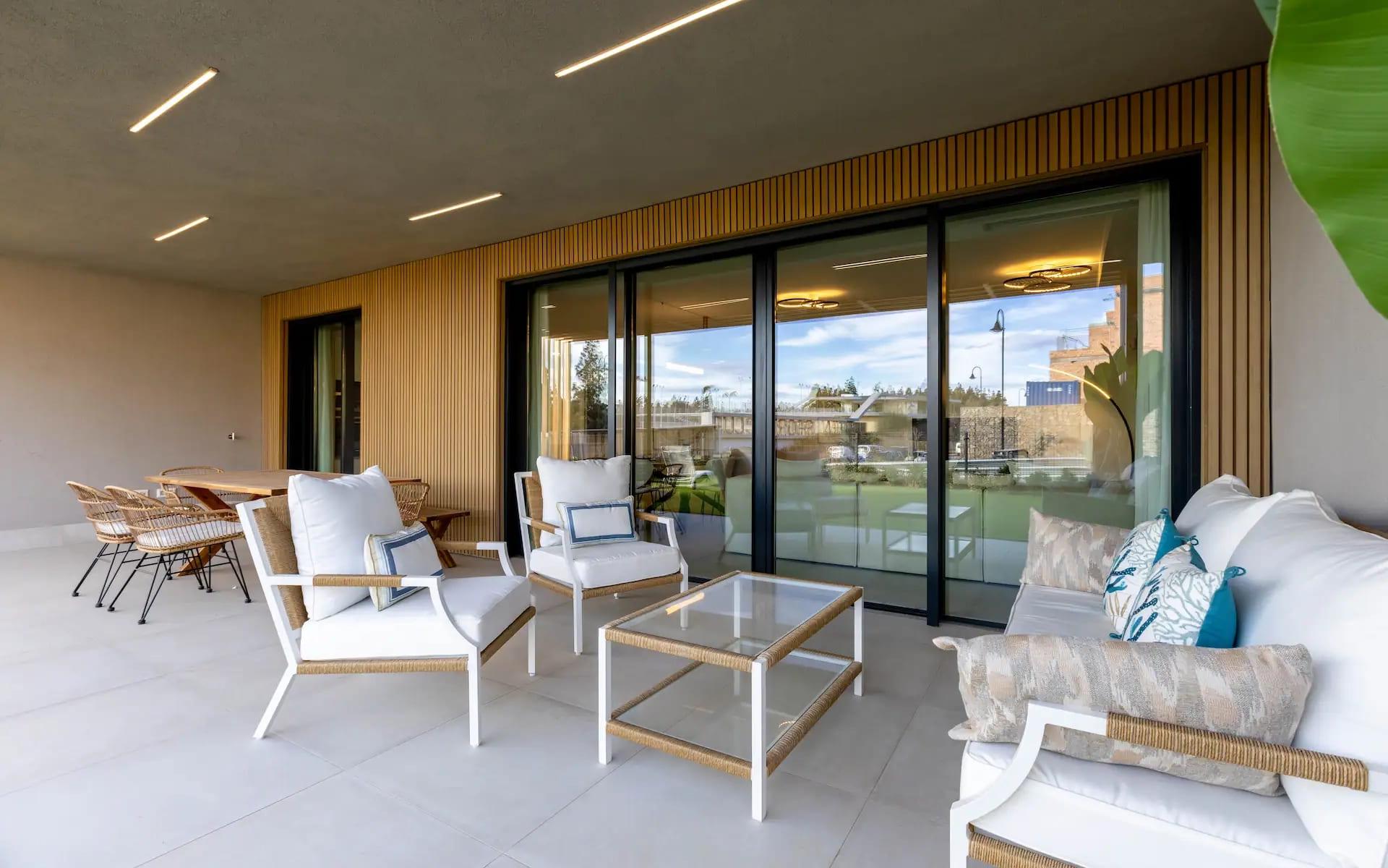 Street-level view of new-build townhouse development in Calaburra, Mijas