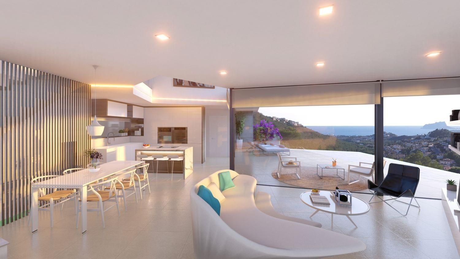 Open-plan living and dining area in 3-bedroom new-build villa, Alcassar, Benitachell