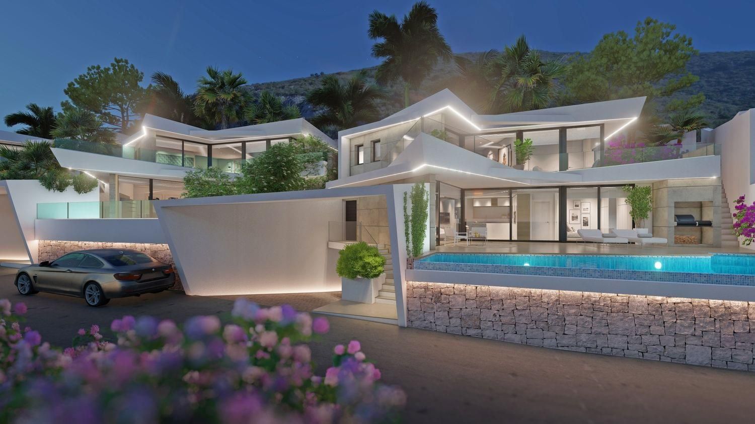 Side elevation of new-build villa on 344m² plot, Alcassar, Benitachell