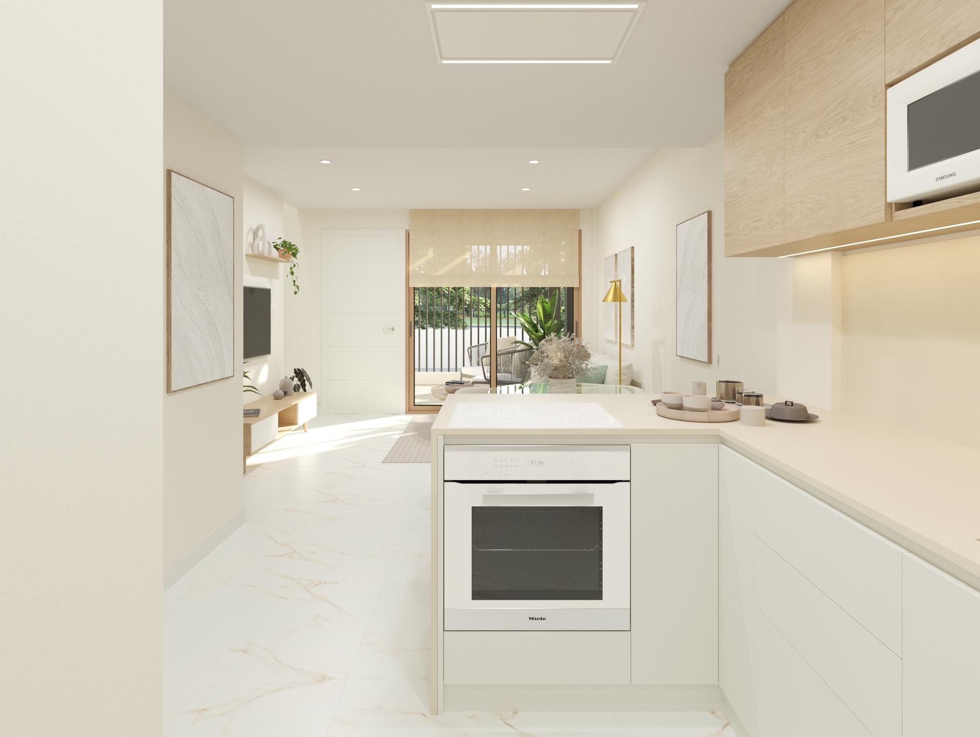Exterior of new-build bungalow showing terrace access, Dolores