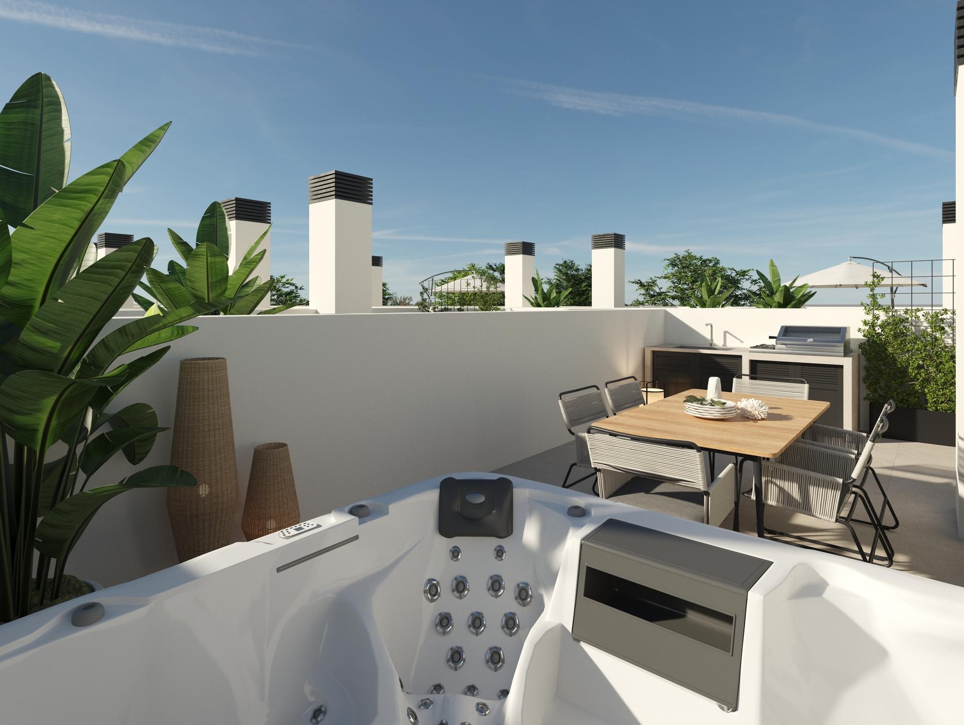 Rear exterior of new-build bungalow, Dolores, Alicante
