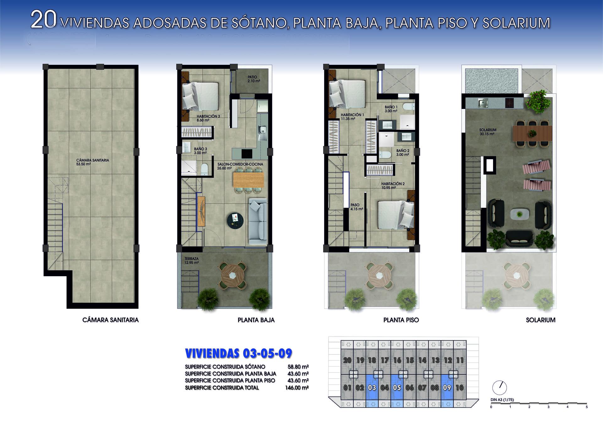 Floor plan of 3-bedroom new-build bungalow, Dolores, Alicante