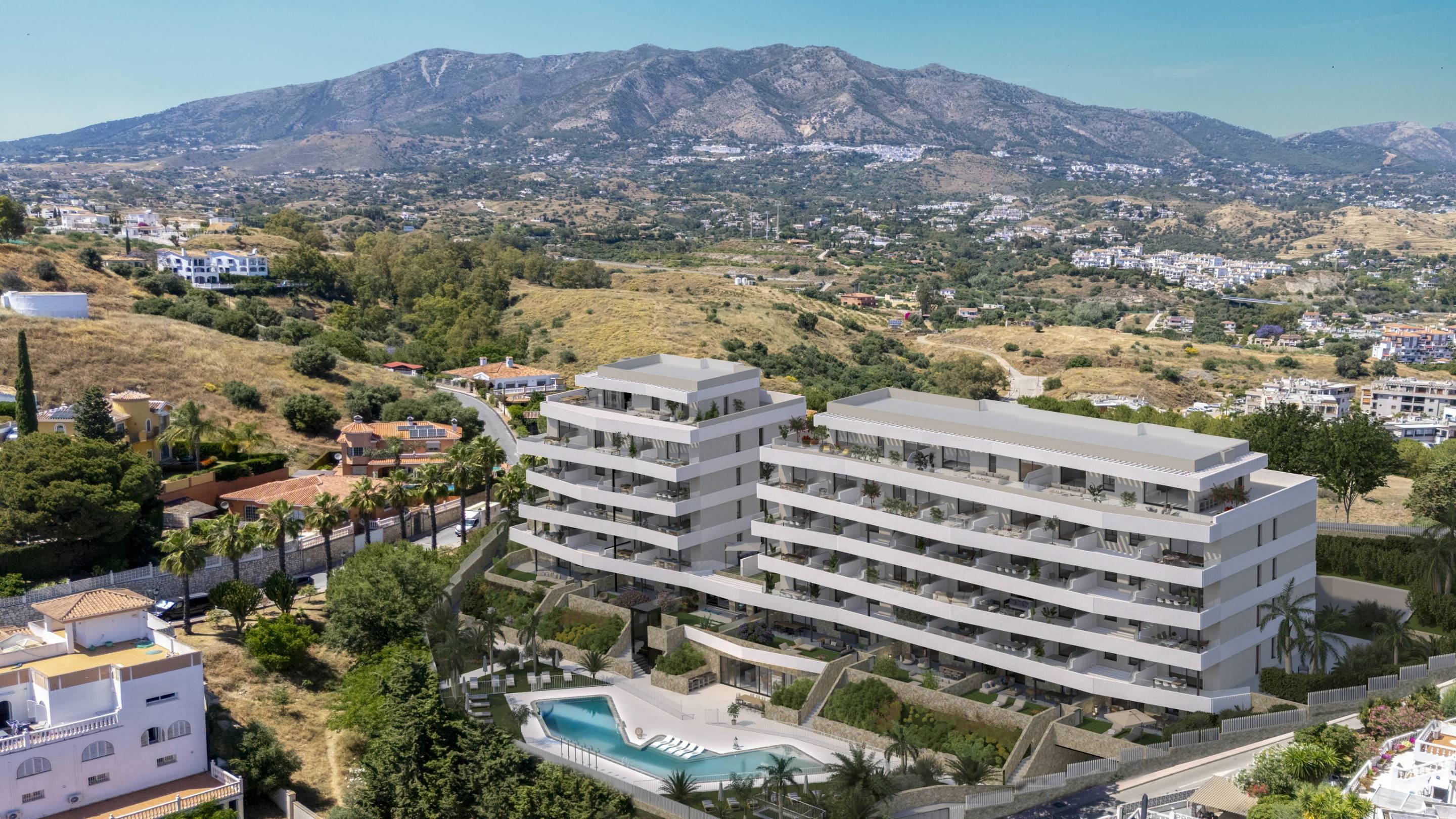 Living area in 2-bedroom new-build apartment, El Coto, Mijas