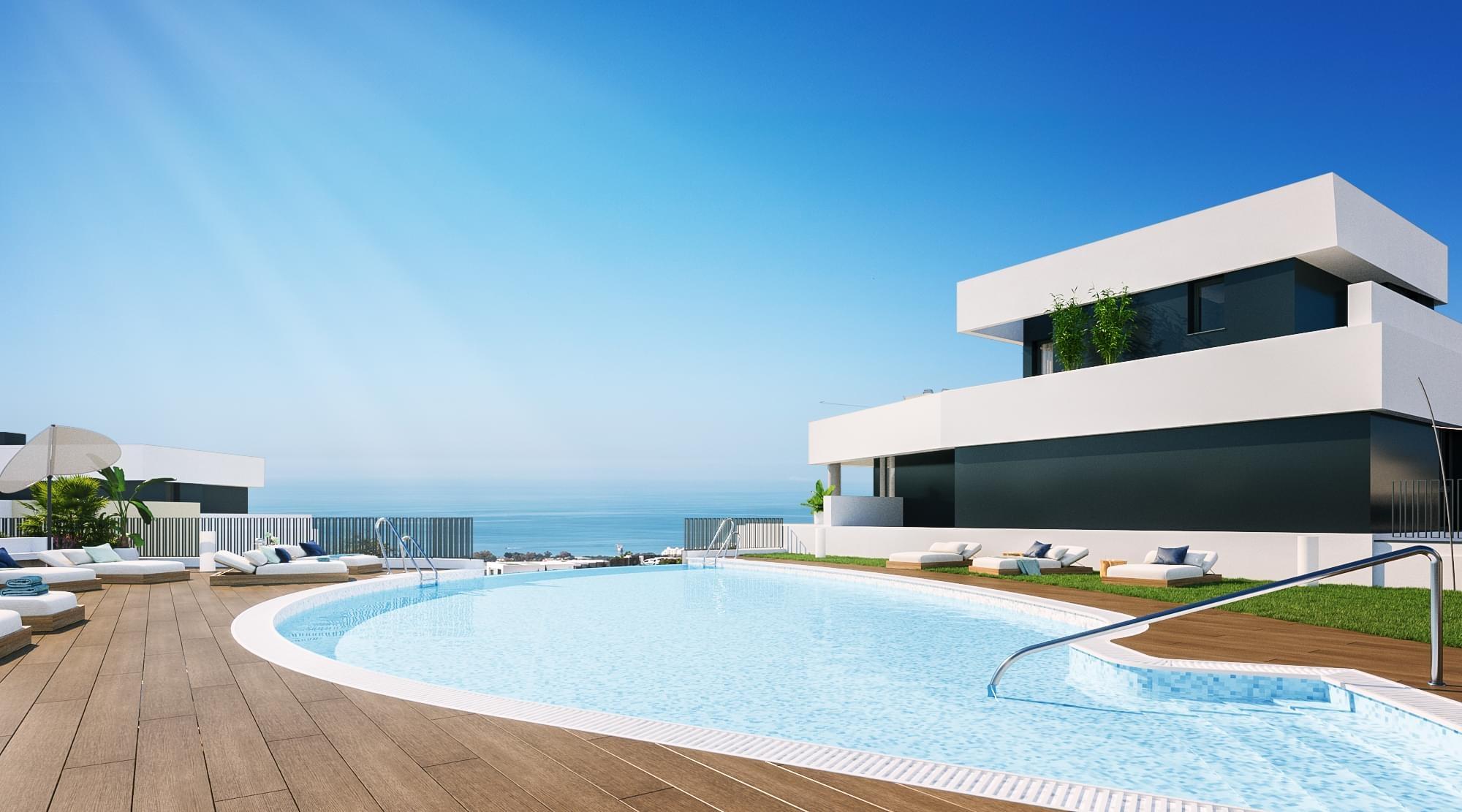 Aerial view of new-build residential complex and surroundings, Alto de los Monteros, Marbella