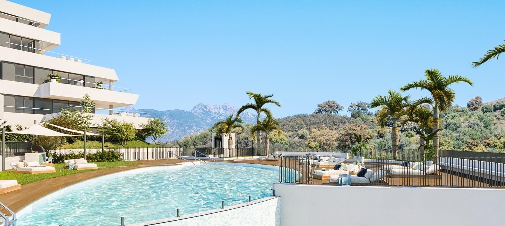 Open-plan living and dining area with porcelain stoneware floors in 2-bedroom new-build apartment, Alto de los Monteros