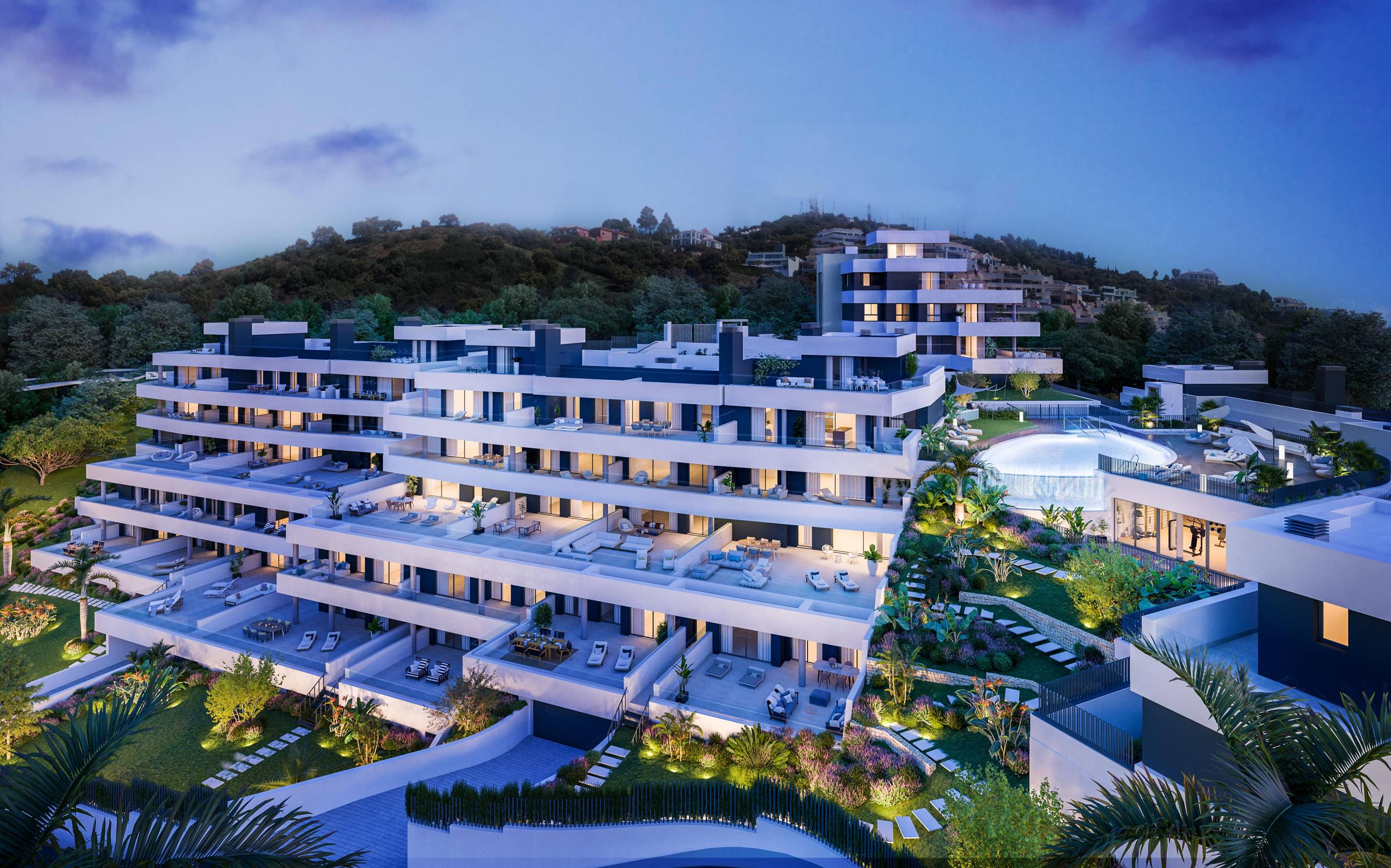 Open-plan living and dining area with porcelain stoneware flooring in 2-bedroom new-build apartment, Alto de los Monteros