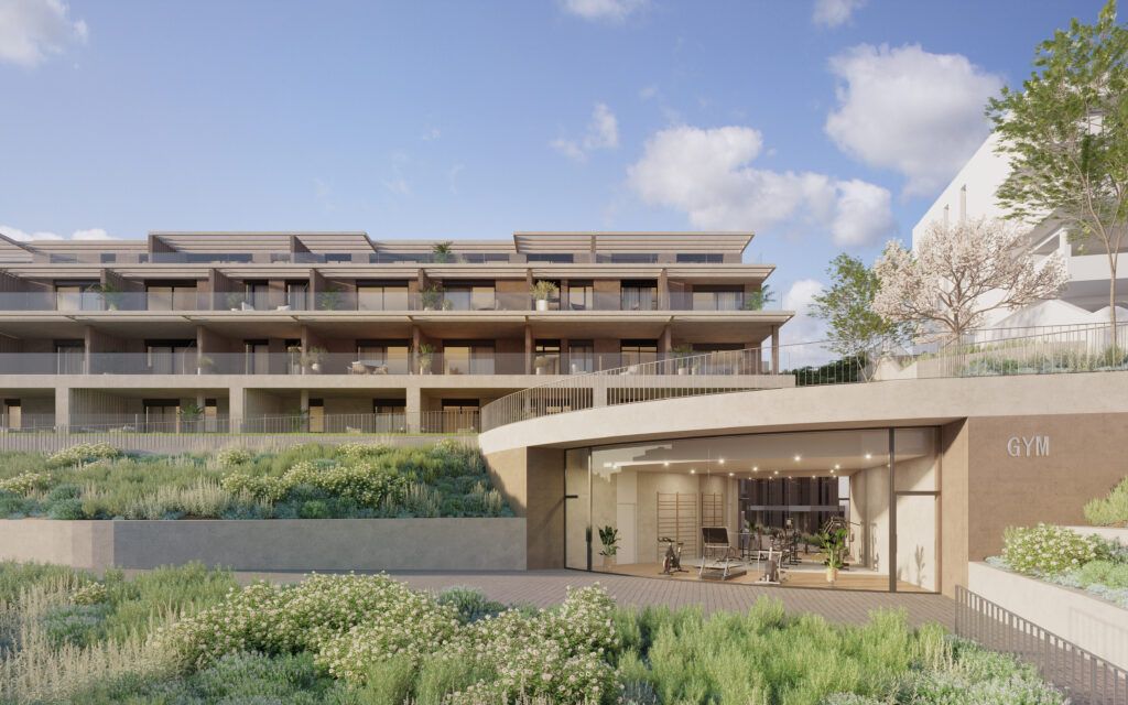 Landscaped communal gardens in new-build development, Valle Romano Golf
