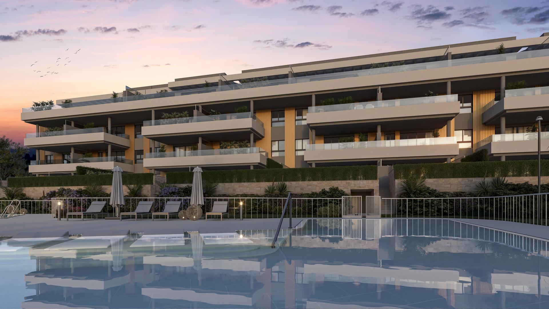 Landscaped communal gardens in new-build complex, El Pinillo, Torremolinos