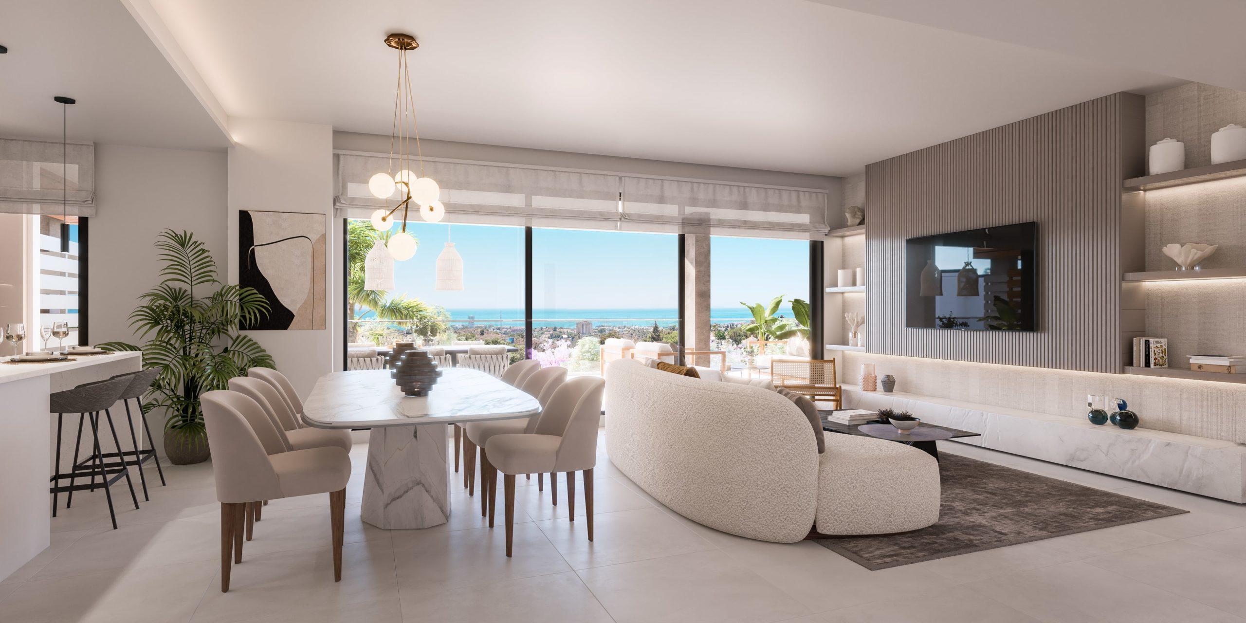 Kitchen with fitted units and integrated appliances in new-build apartment, Alto de los Monteros, Marbella