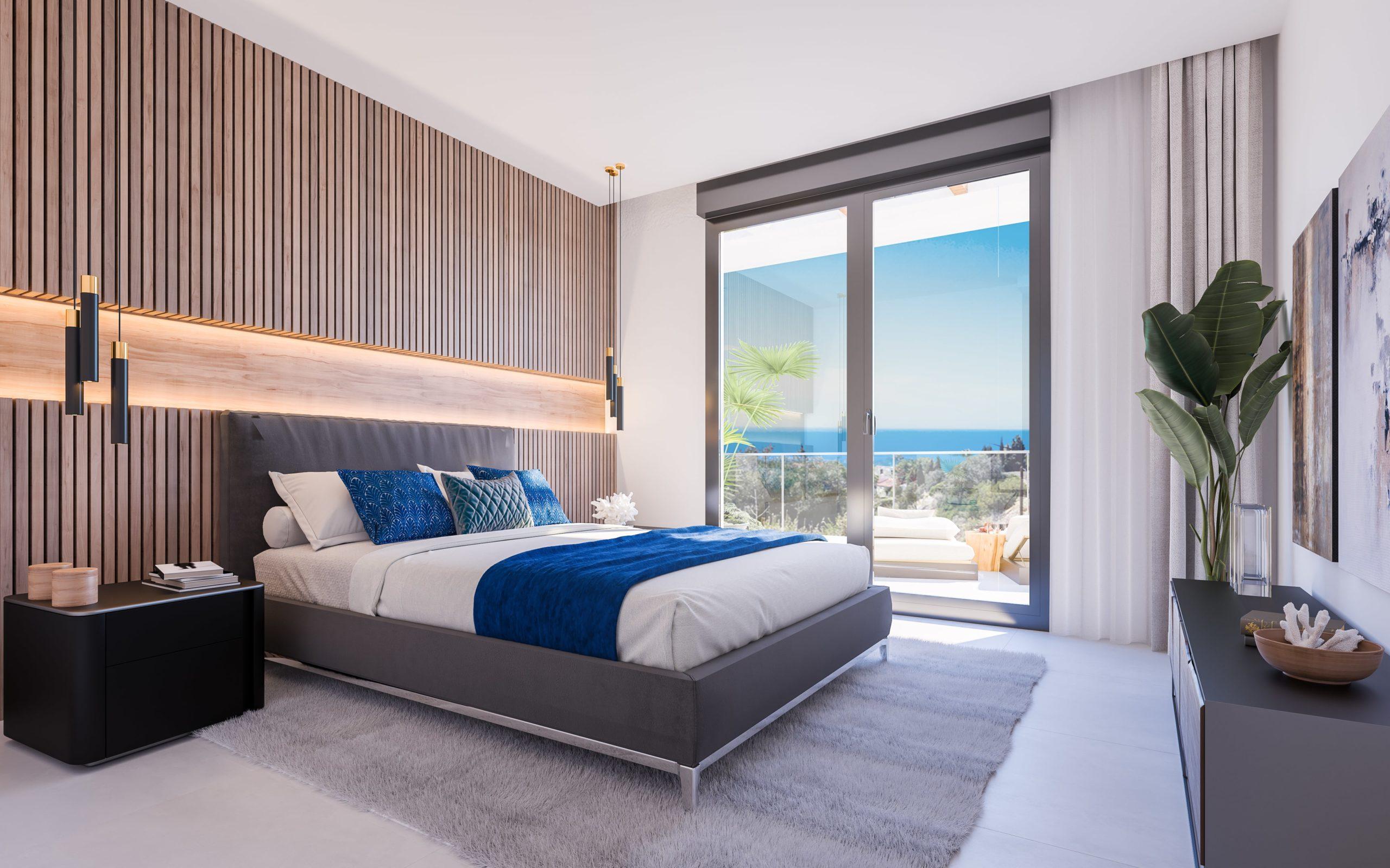 Main bedroom with floor-to-ceiling window in 2-bedroom new-build apartment, Alto de los Monteros
