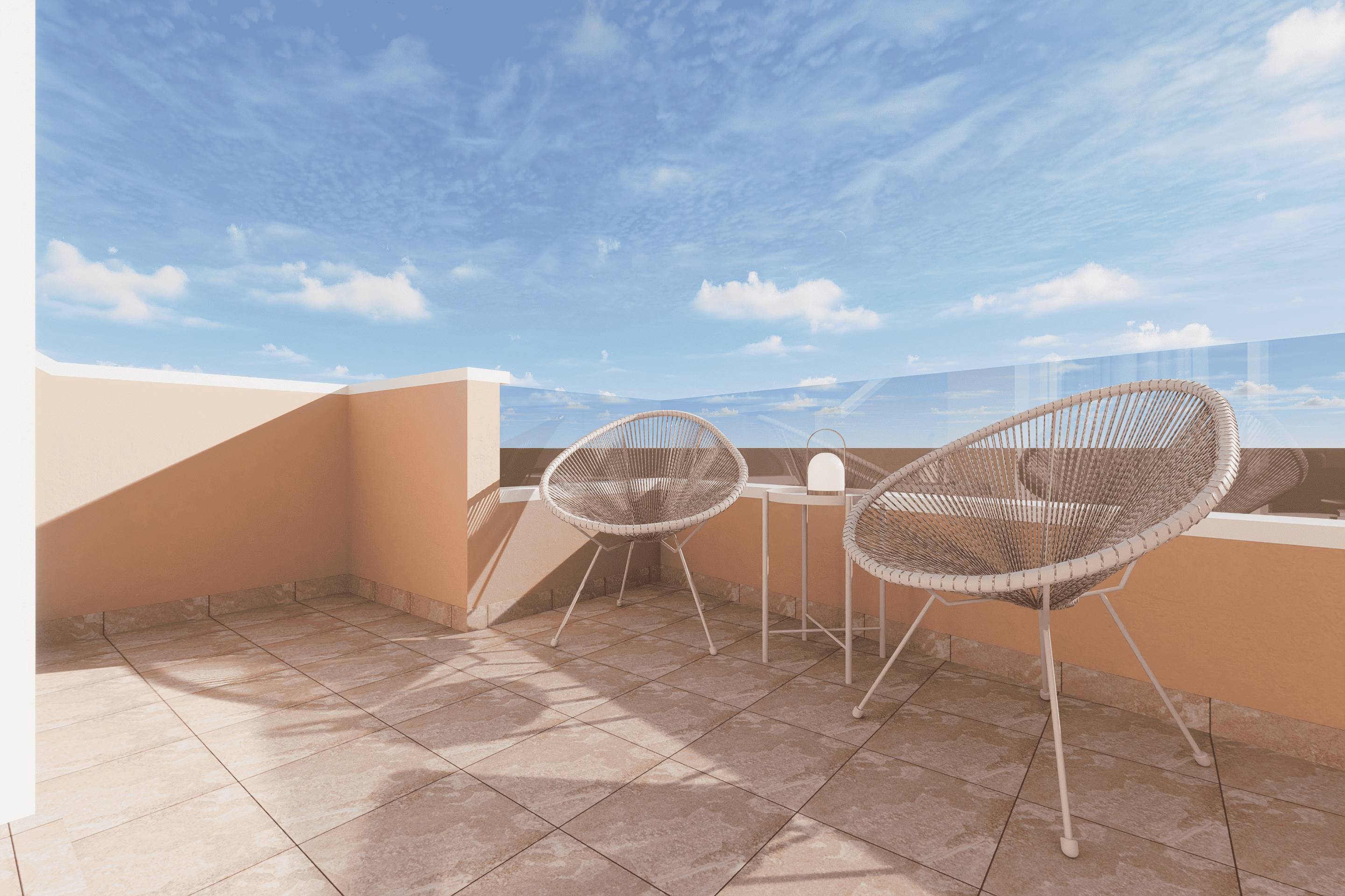 Communal garden area shared by residents of new-build complex, Zona Pueblo