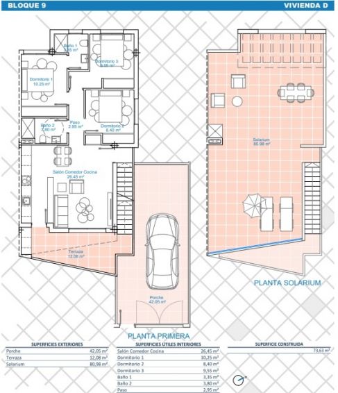 Floor plan of 3-bedroom ground-floor bungalow, Zona Pueblo, Pilar De La Horadada