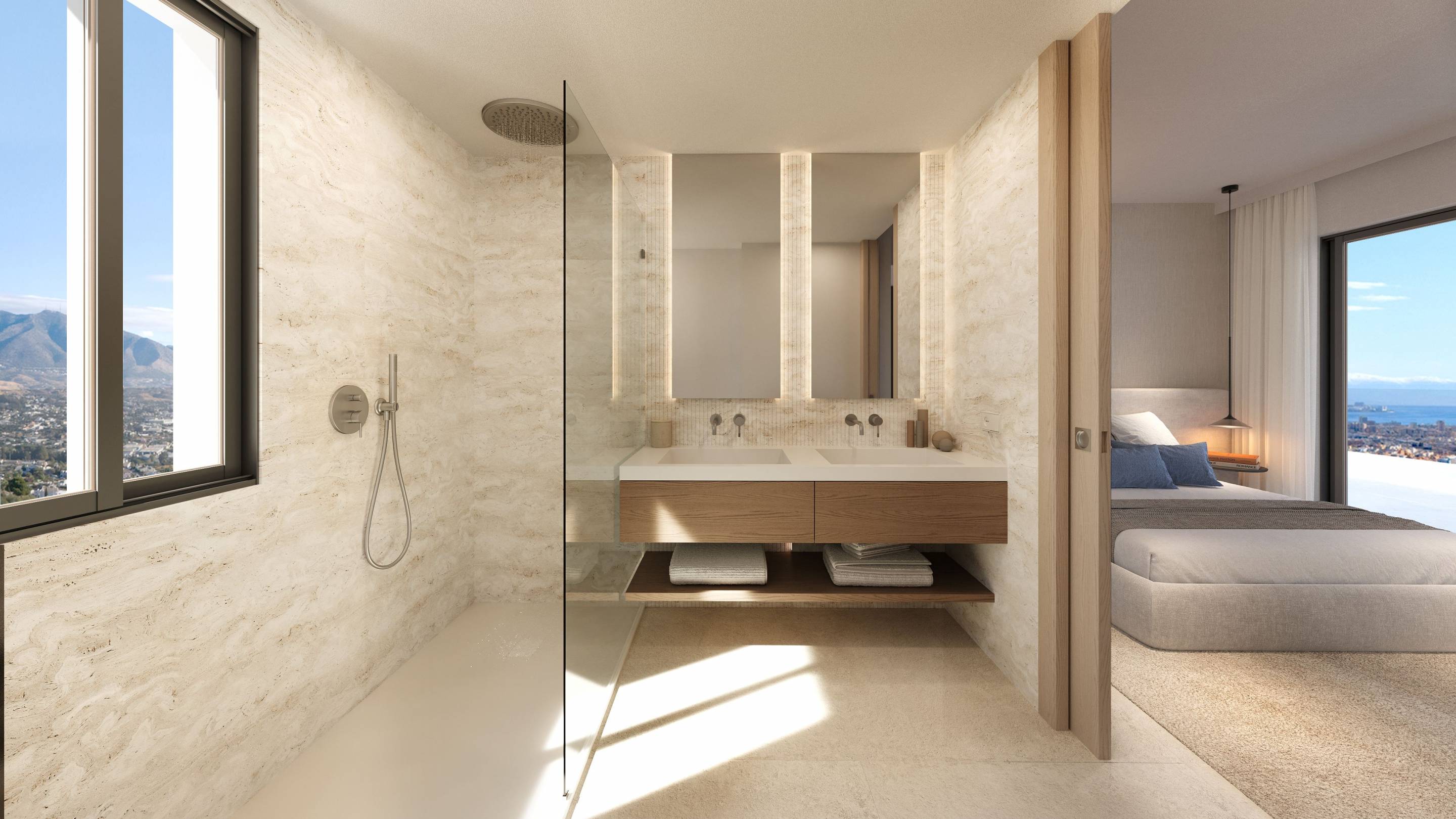 Bedroom with window and fitted furniture in penthouse, Cerros del Águila, Mijas