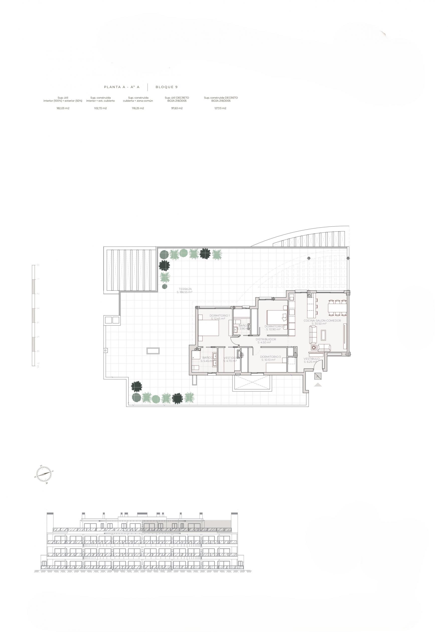 Floor plan of 3-bedroom penthouse on third floor, Cerros del Águila, Mijas
