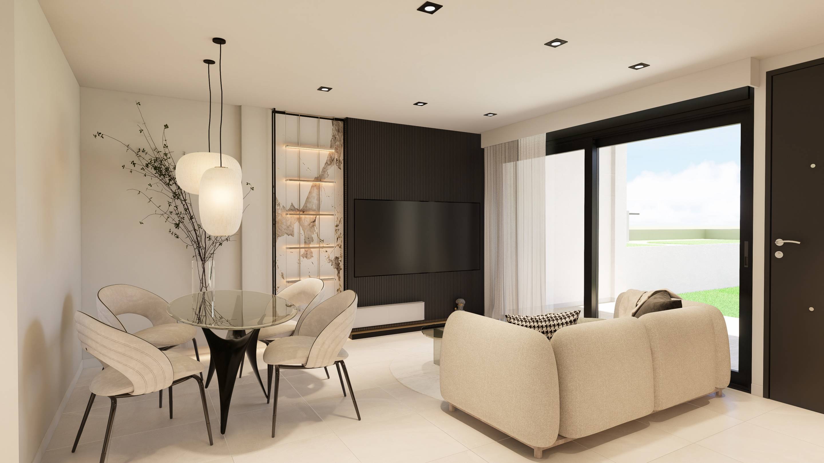 Main bedroom with built-in wardrobes in ground-floor new-build bungalow, Zona Pueblo