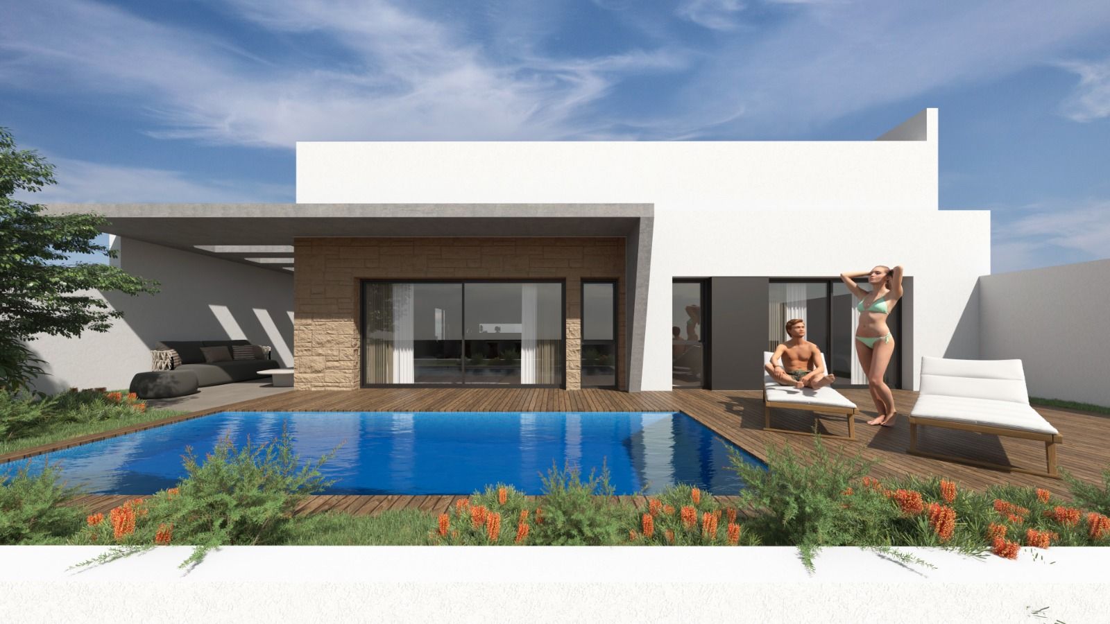 Solarium with open surrounding views, new-build villa, Torreblanca