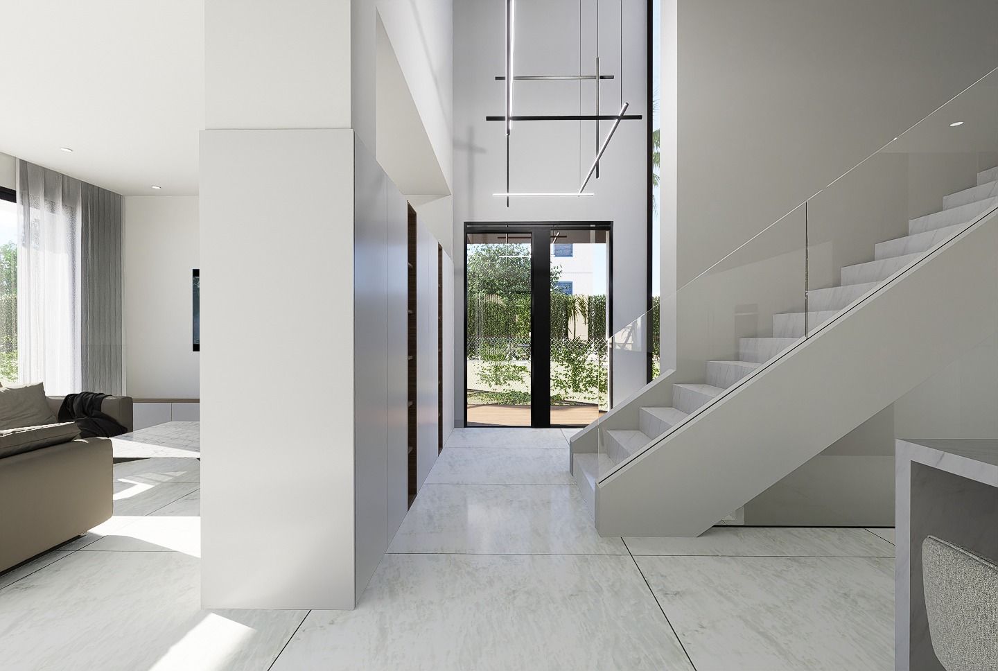 Bathroom with large-format floor tiles in new-build villa, Coloma, La Nucía