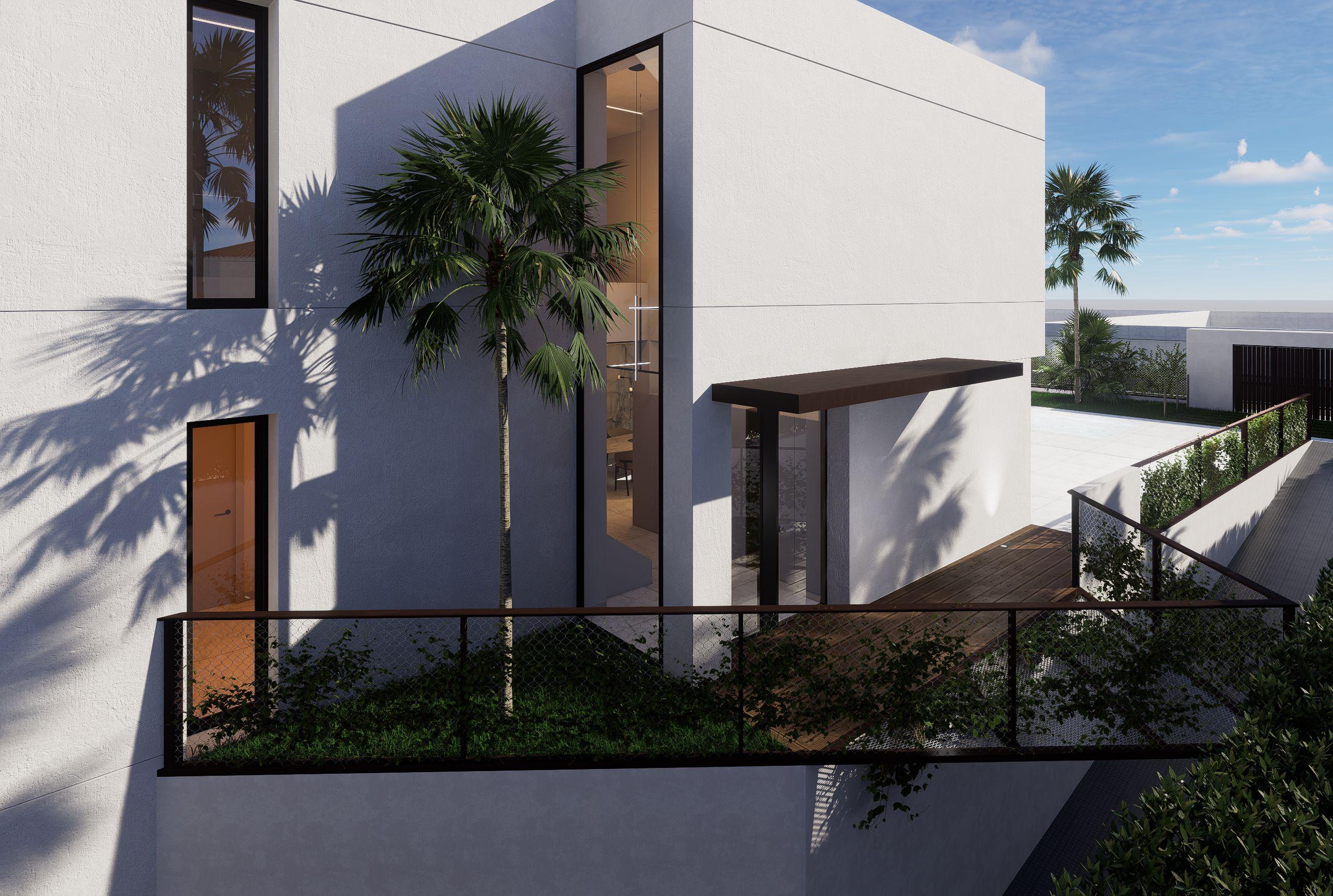 Exterior render finish detail on new-build villa, Coloma, La Nucía