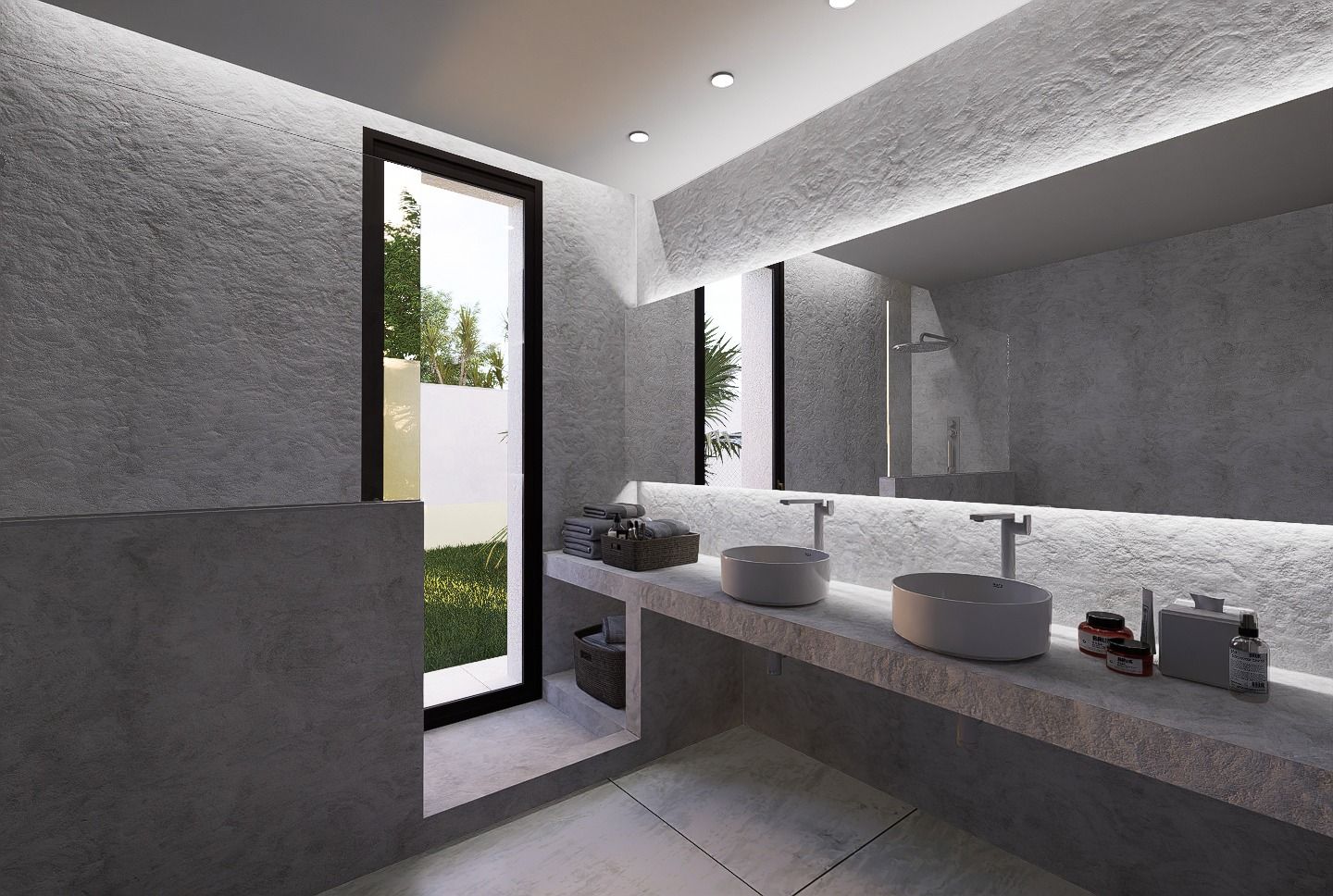 Side elevation of 4-bedroom new-build villa in Coloma, La Nucía showing terrace access