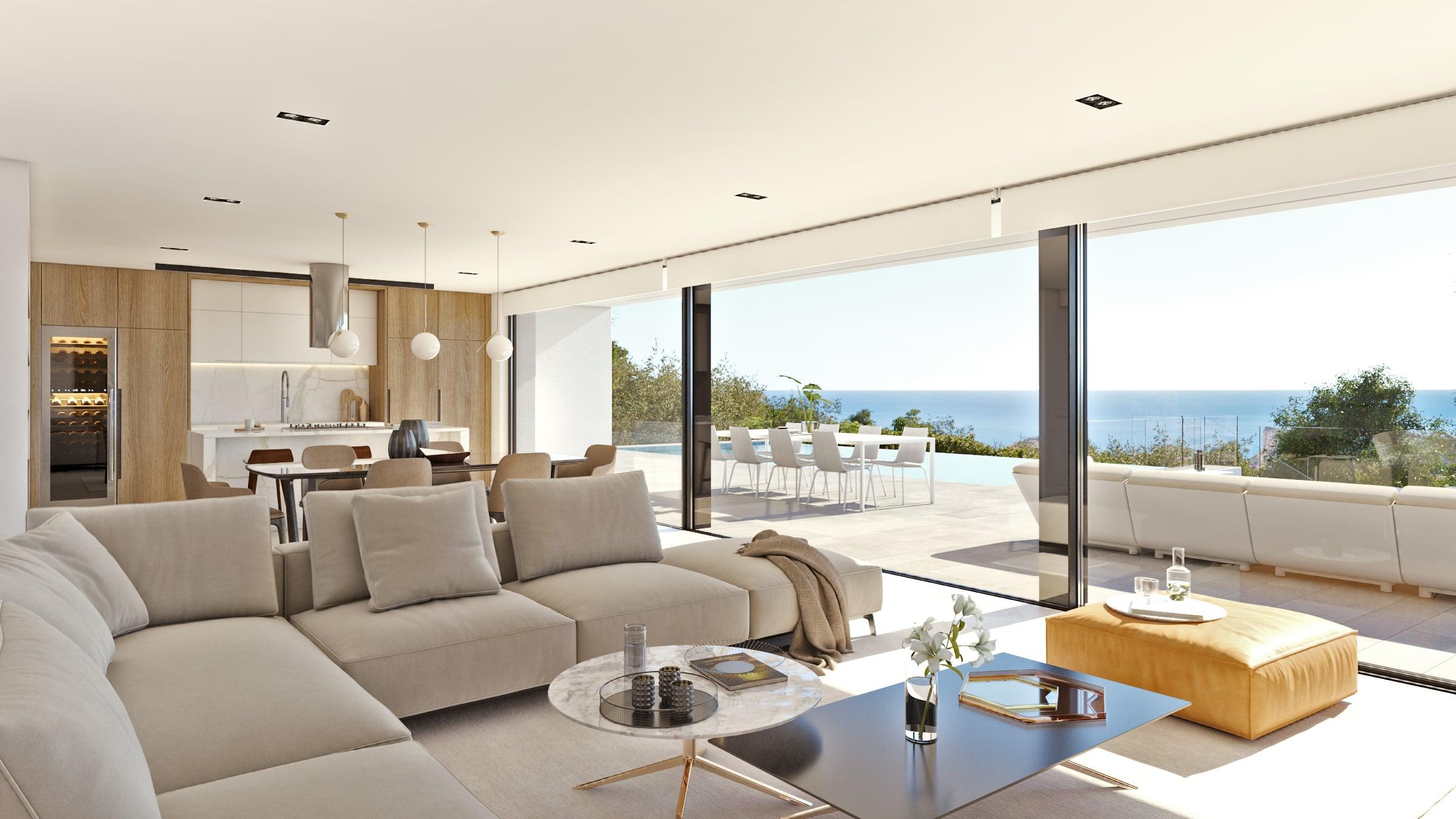 Covered terrace adjoining living area of new-build villa, Benitachell, Alicante