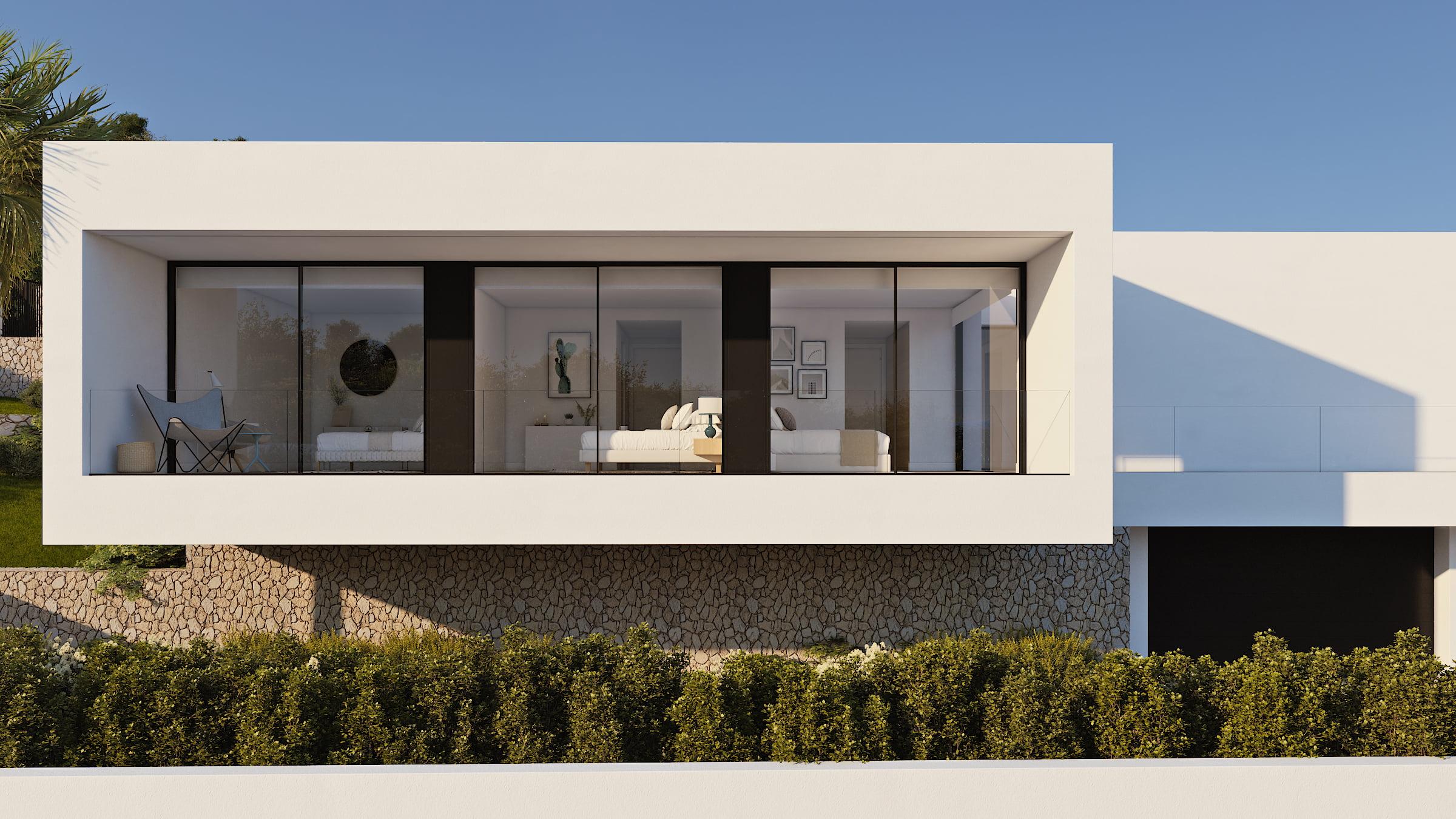 Rear garden showing extent of 1,338 m2 plot, new-build villa, Benitachell