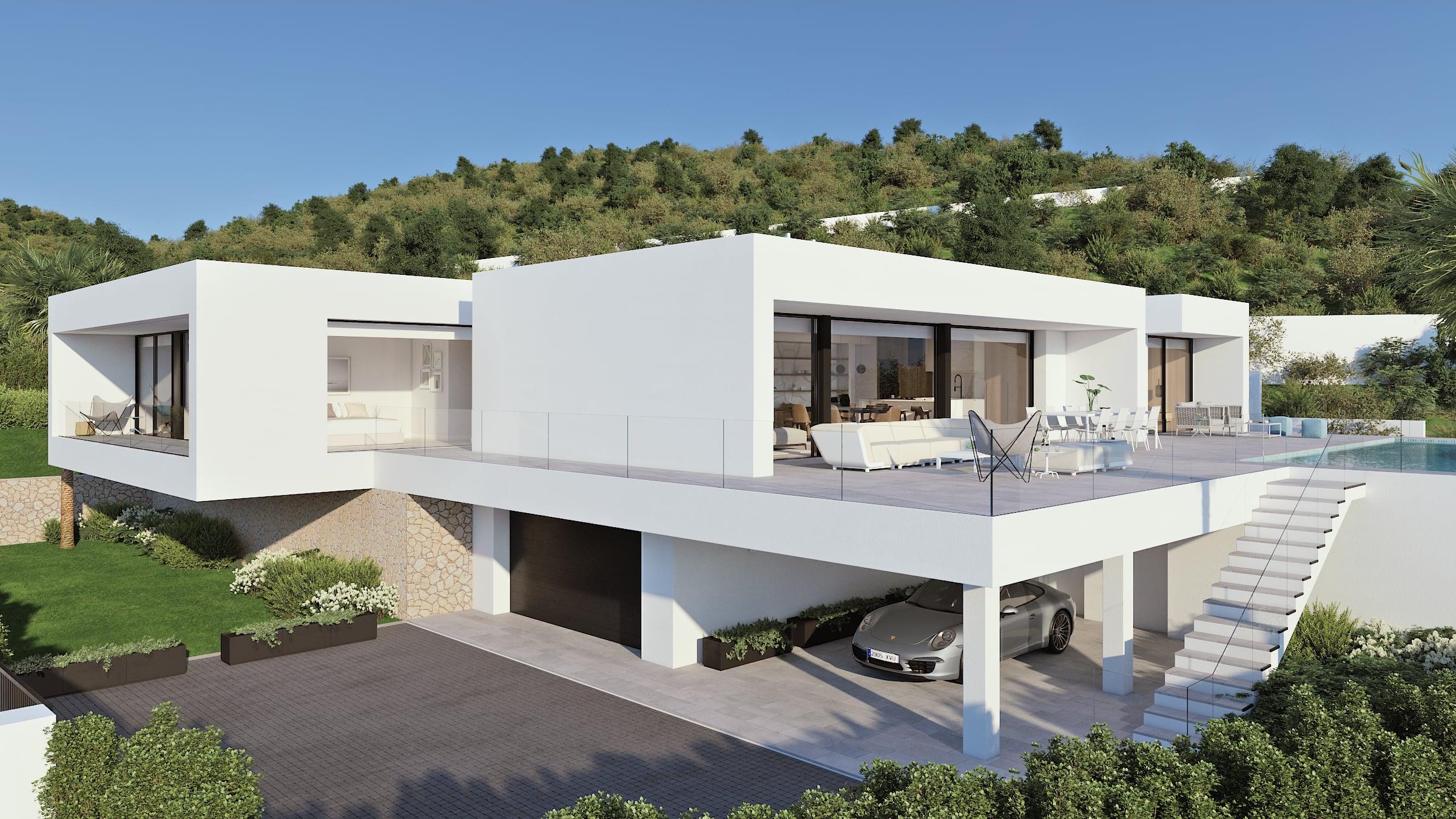 Entrance approach to 4-bedroom new-build villa on 1,338 m2 plot, Benitachell