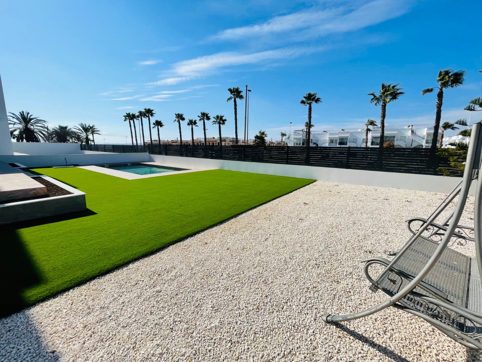 Rear garden of new-build 5-bedroom villa, Torreblanca, Torrevieja