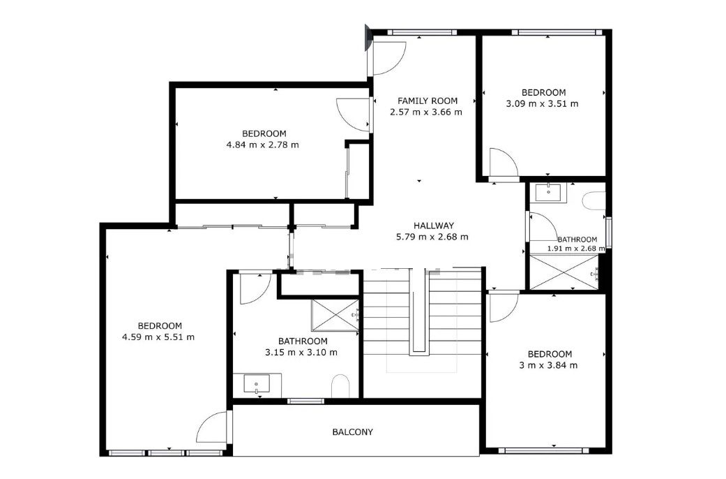 Upper level floor plan of 5-bedroom new-build villa, Torreblanca, Torrevieja