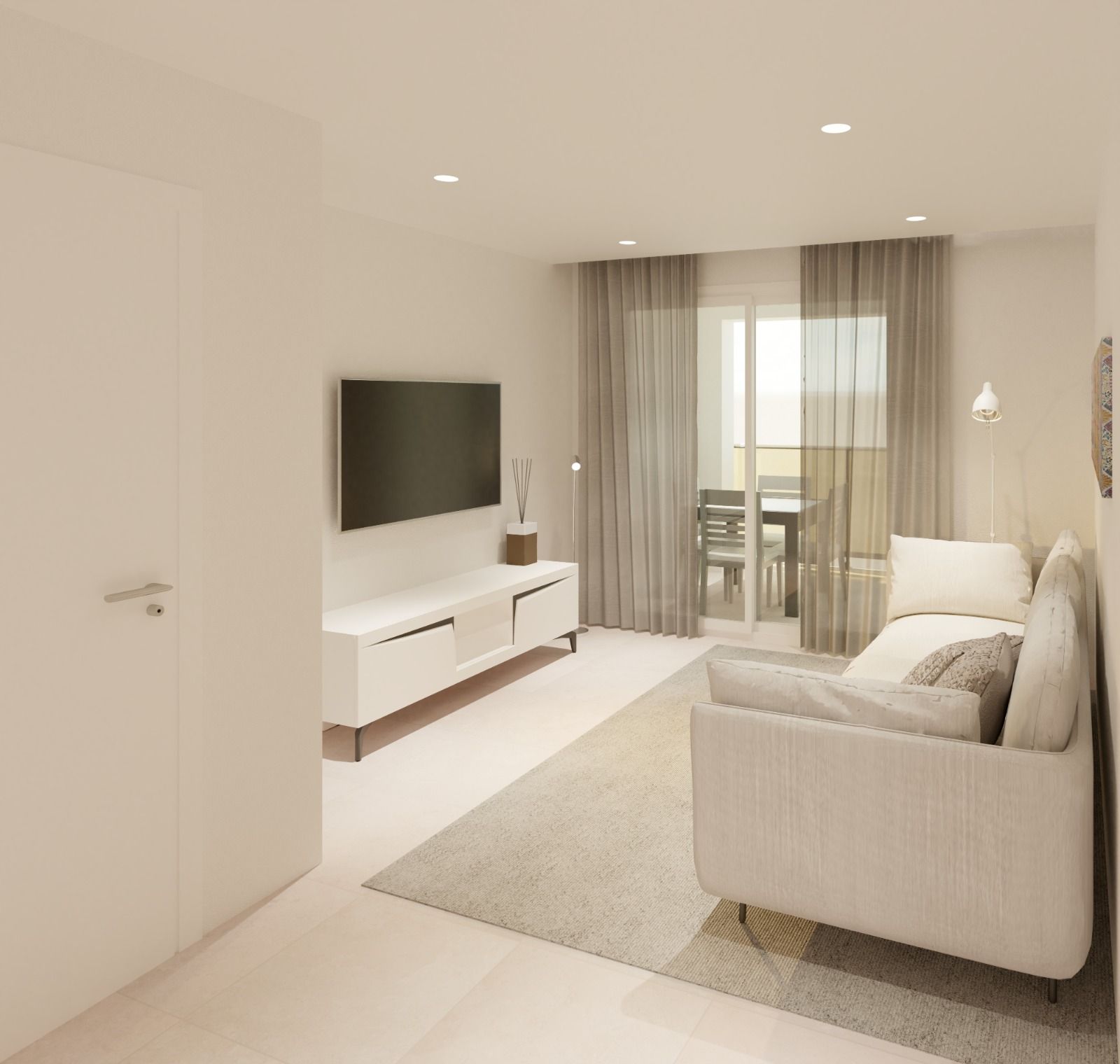 Master bedroom with door opening onto covered terrace in 3-bedroom apartment, Centro
