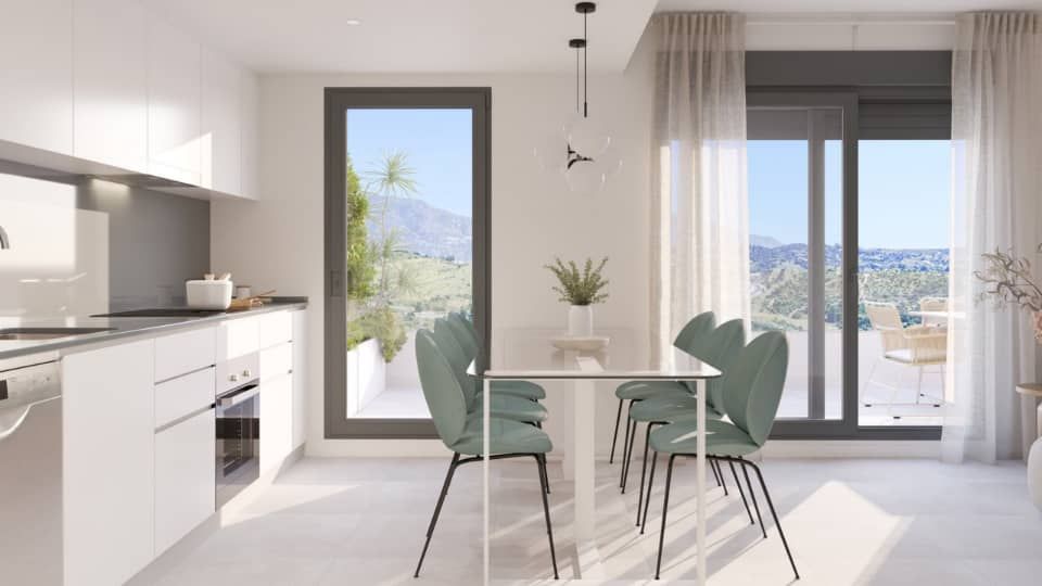 Living area showing terrace access in 2-bed penthouse, La Cala de Mijas