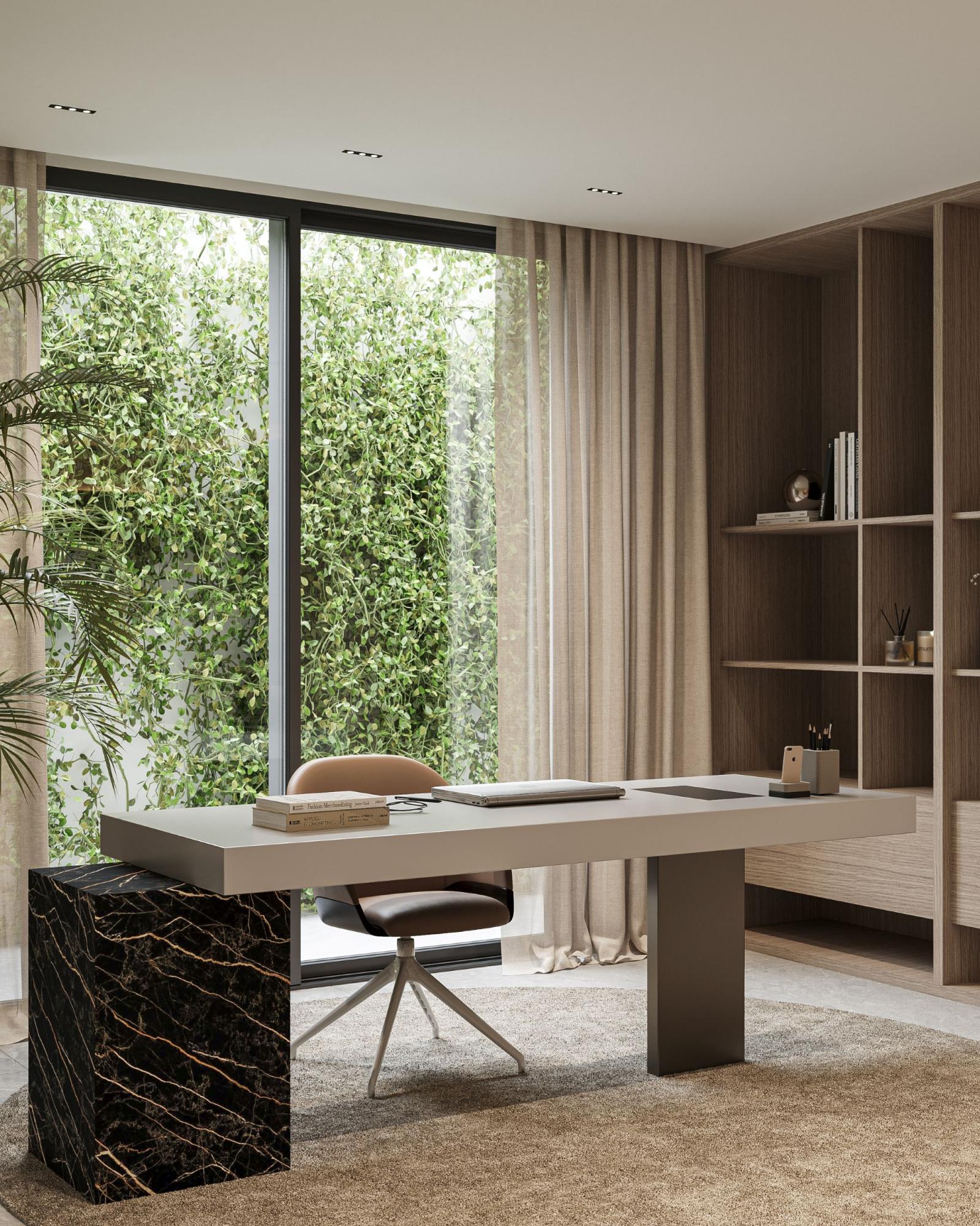 Living room window view toward garden in new-build villa, Linda Vista, Marbella