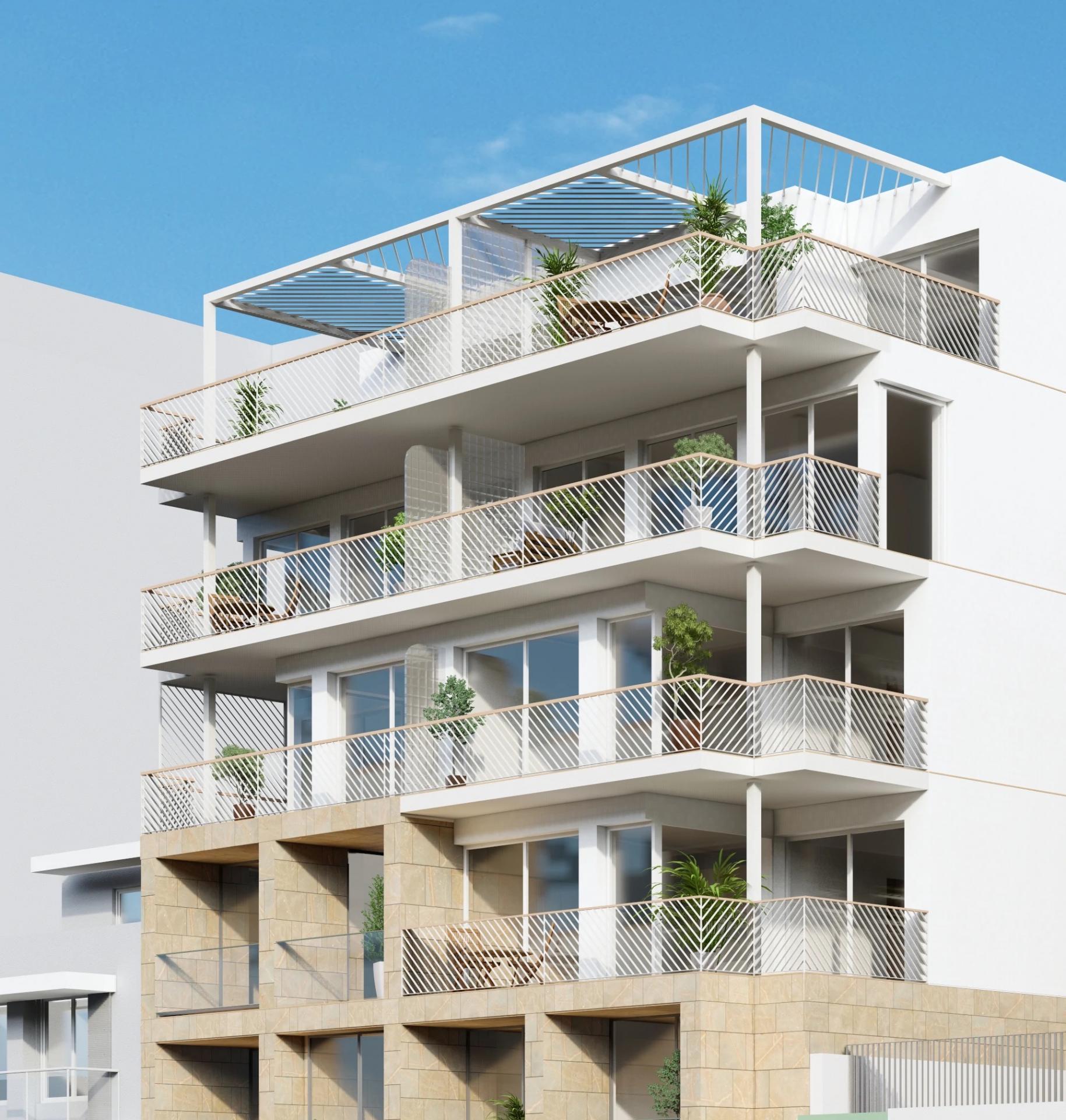 Landscaped communal gardens surrounding new-build development, Villajoyosa