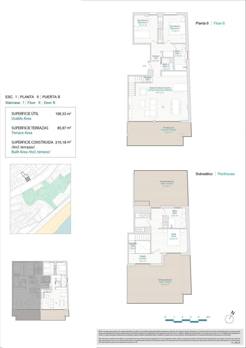 Second floor plan page showing room layout of 3-bedroom penthouse, Centro, Villajoyosa