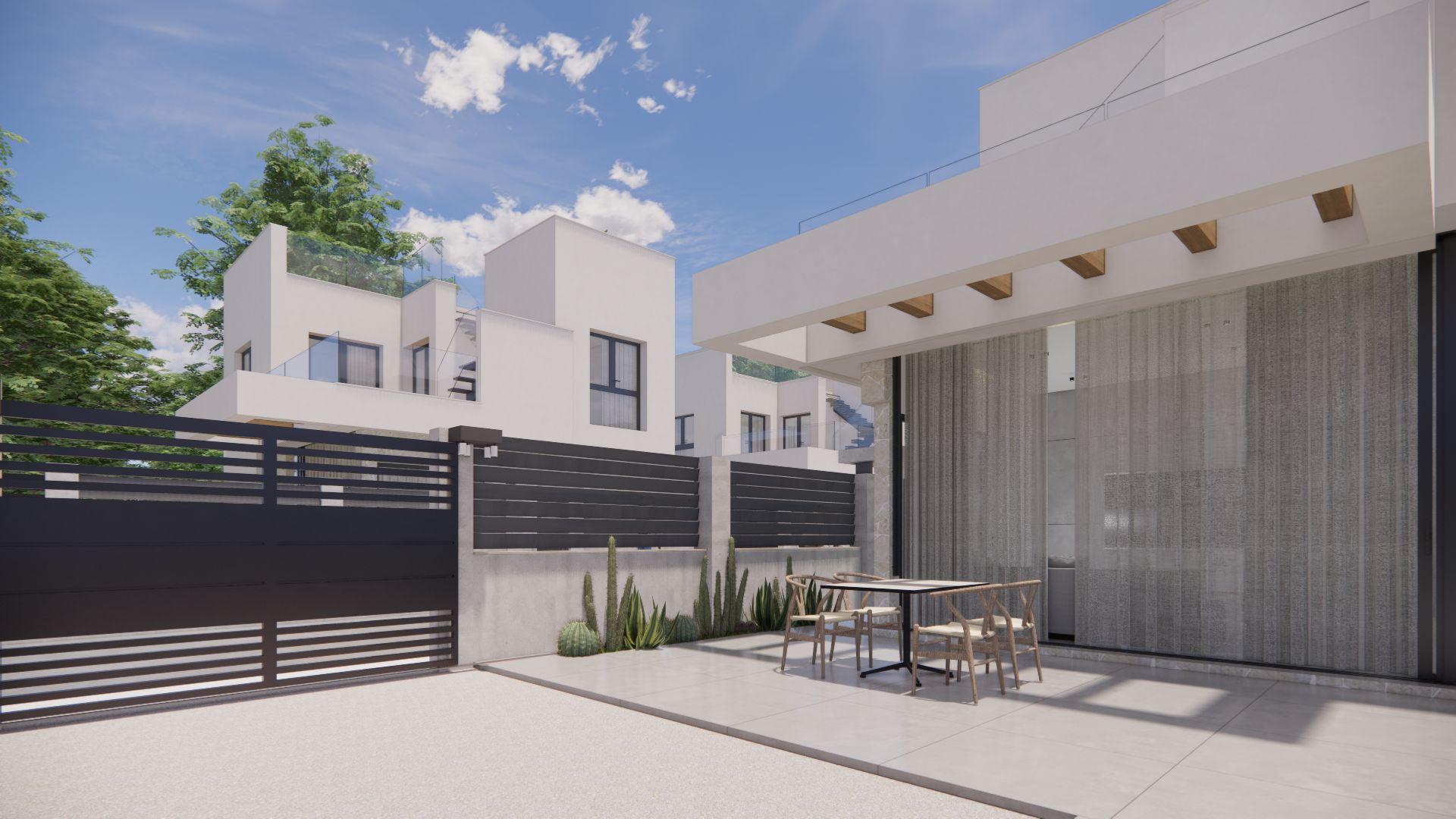 Roof line and solarium structure, new-build townhouse, Los Montesinos
