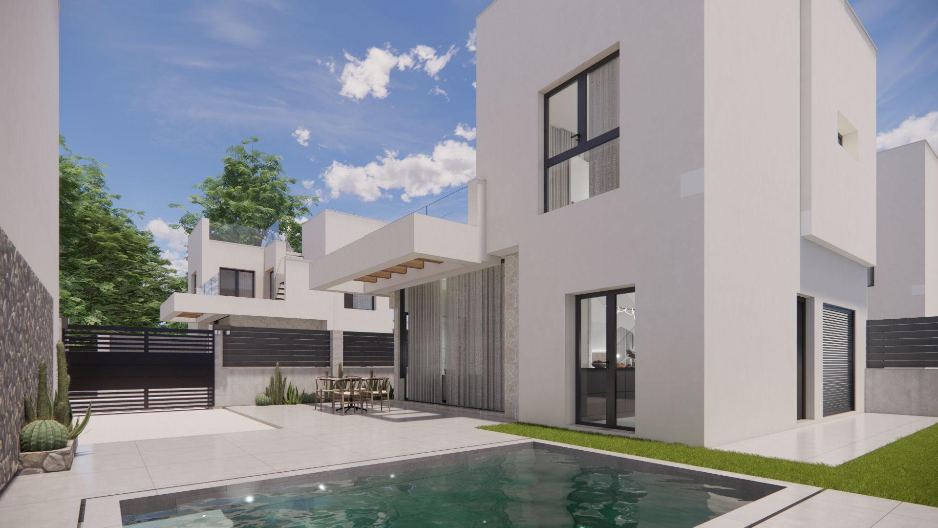 Living room layout viewed from doorway in 3-bedroom townhouse, La Herrada