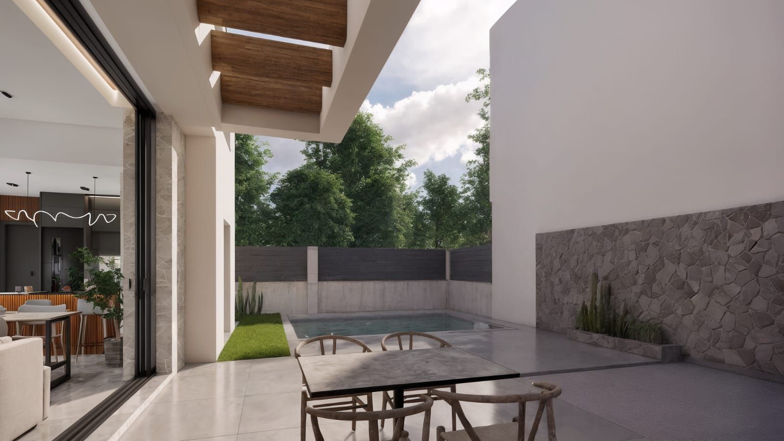 Street-level view of new-build townhouses, La Herrada development