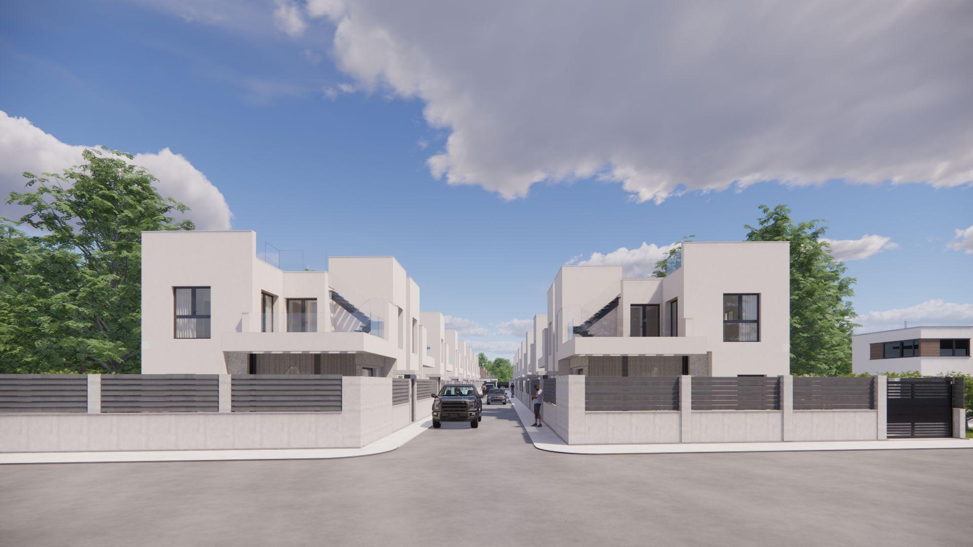 Rear garden and pool boundary of 3-bedroom townhouse, Los Montesinos