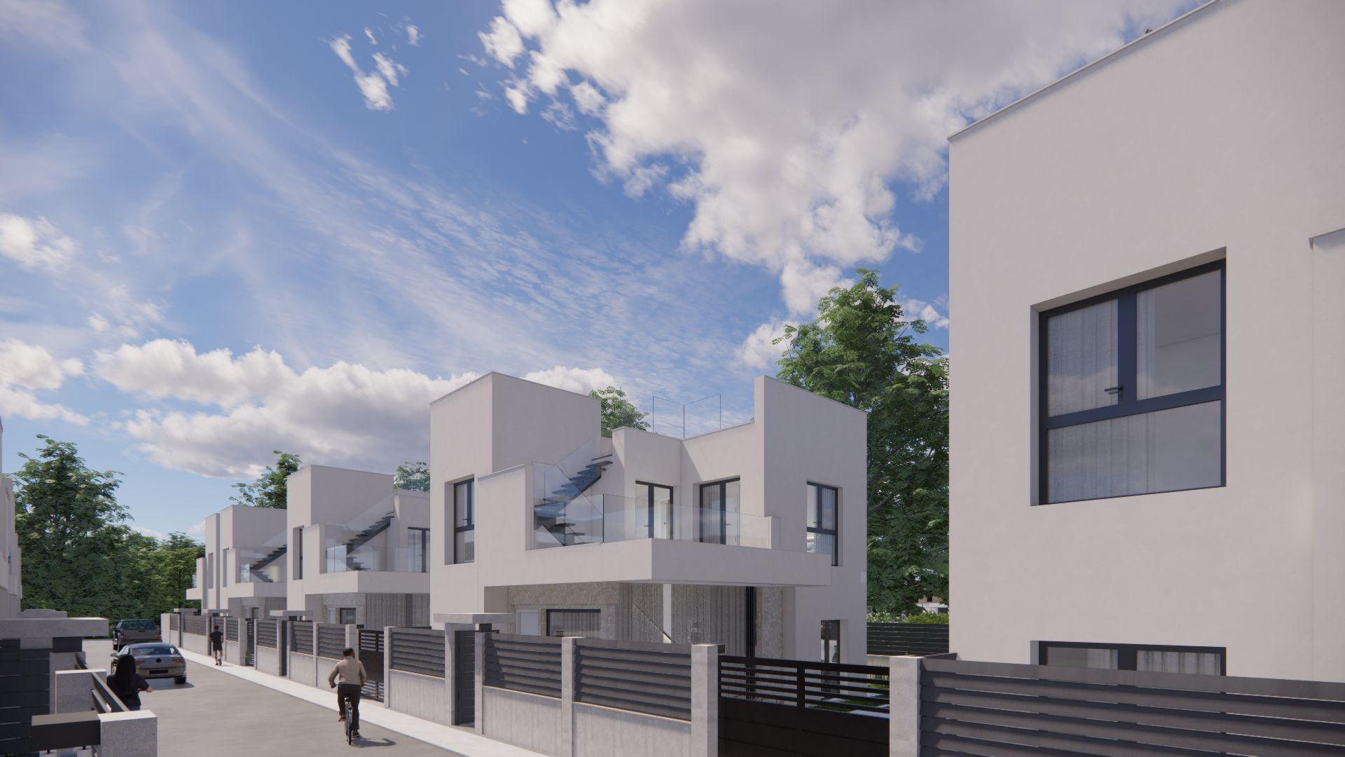 Main bedroom with built-in wardrobes in new-build townhouse, Los Montesinos