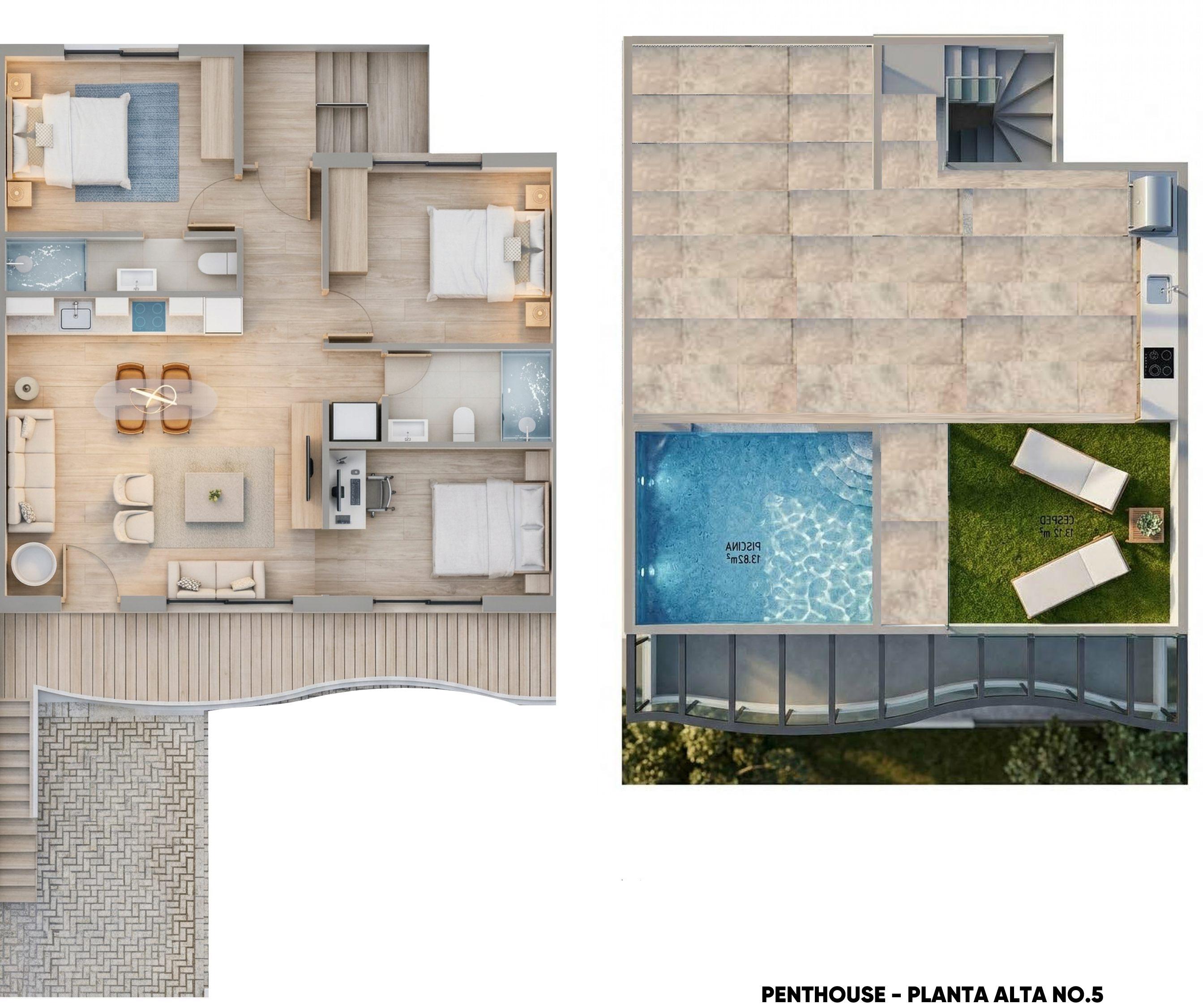 Floor plan showing 84m2 layout of 3-bedroom bungalow, Zona Pueblo, Pilar De La Horadada