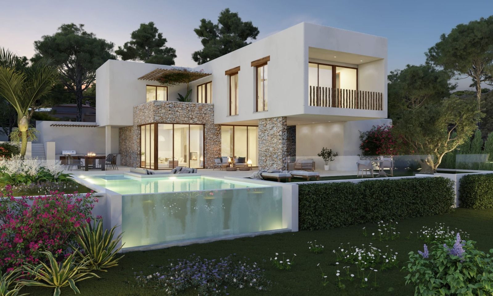 Side elevation of new-build villa showing plot extent, Monte Olimpo, Jávea