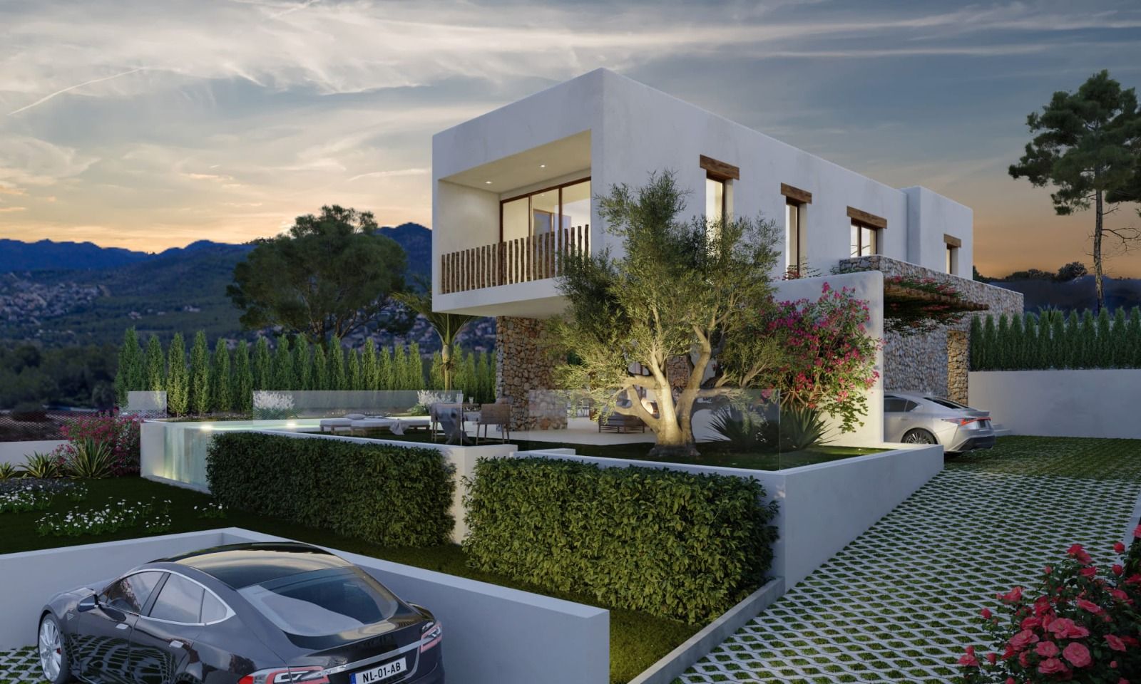 Rear exterior of new-build villa with outdoor space, Monte Olimpo, Jávea