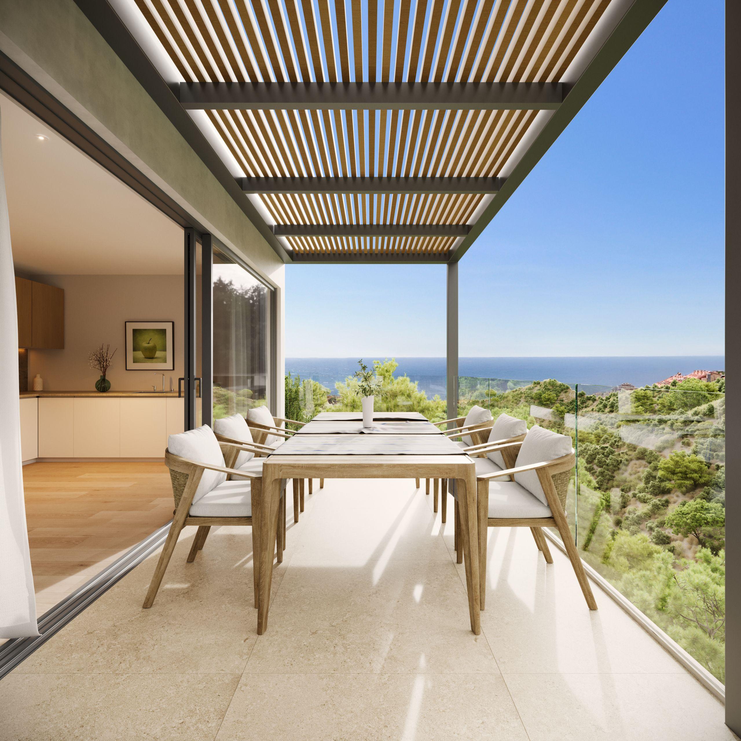 Open living area with porcelain tile floors in 3-bedroom new-build townhouse, El Higuerón, Fuengirola