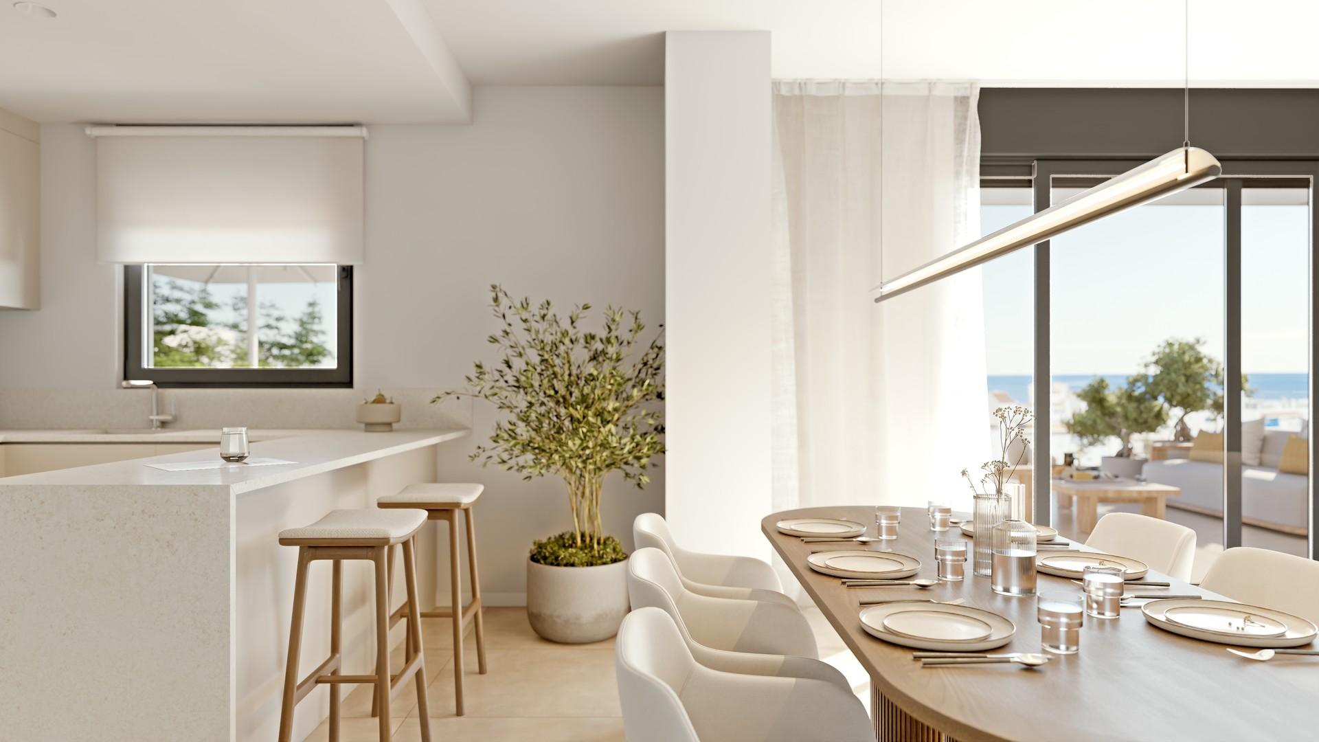 Porcelain tile flooring detail in living area of new-build penthouse, Las Mesas, Estepona