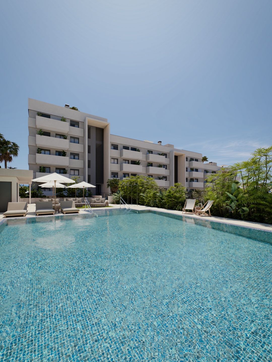 Terrace with outdoor seating area, new-build apartment, Las Mesas