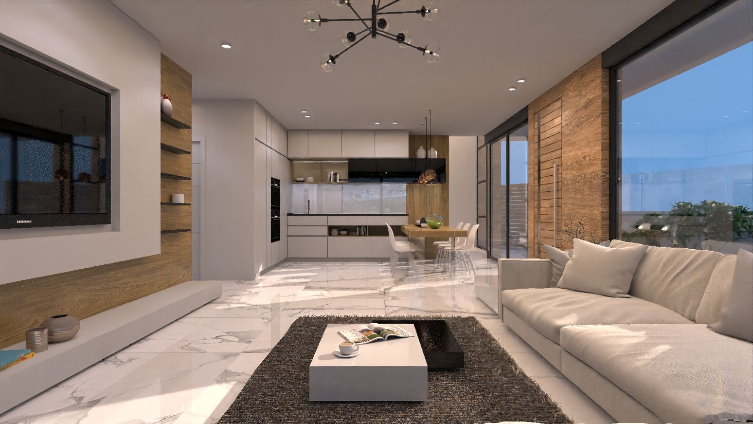 Open-plan living and dining room with patio doors to garden, 3-bedroom villa, La Marquesa