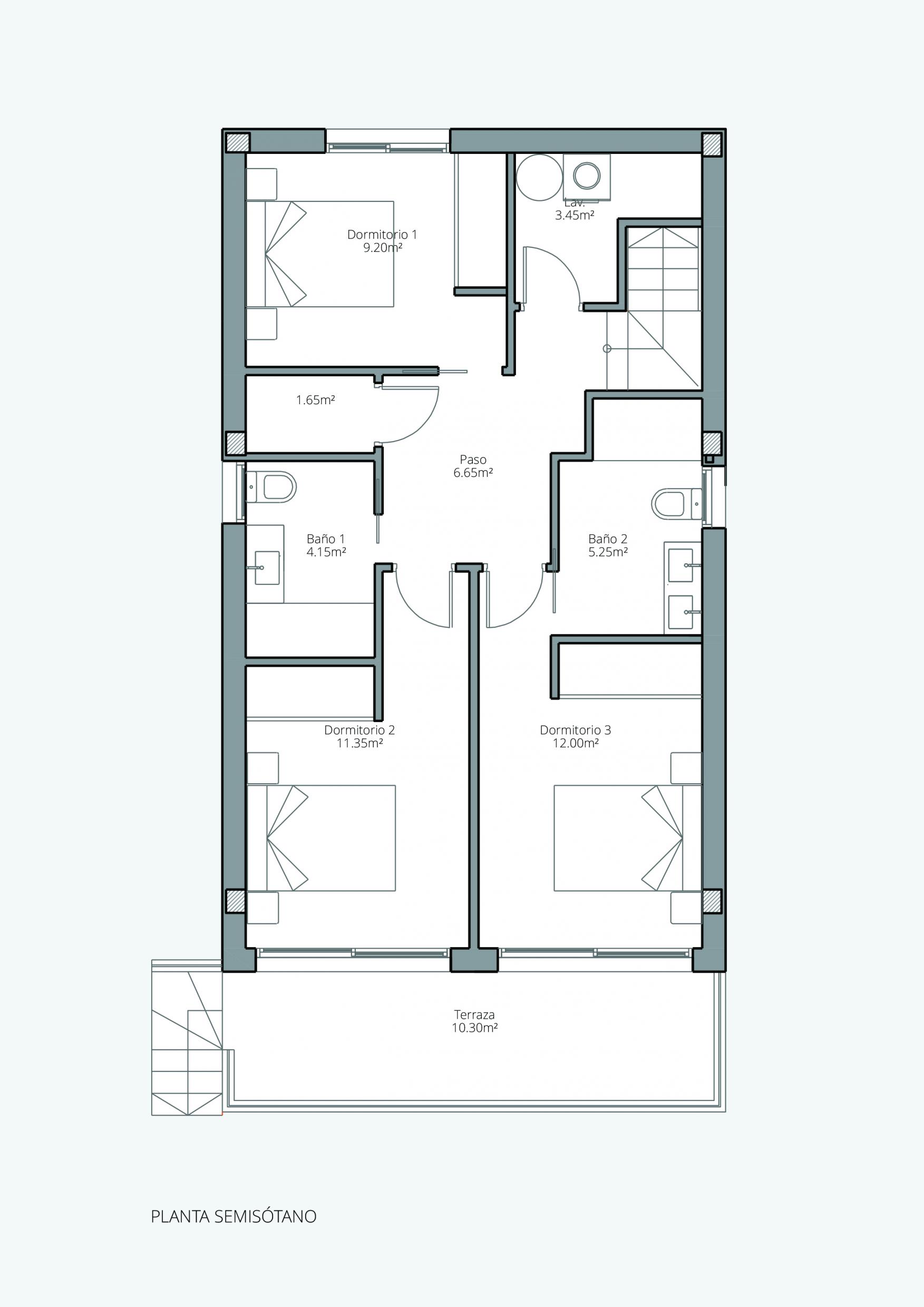 Floor plan of 4-bedroom townhouse in La Mata, Torrevieja - roof terrace level