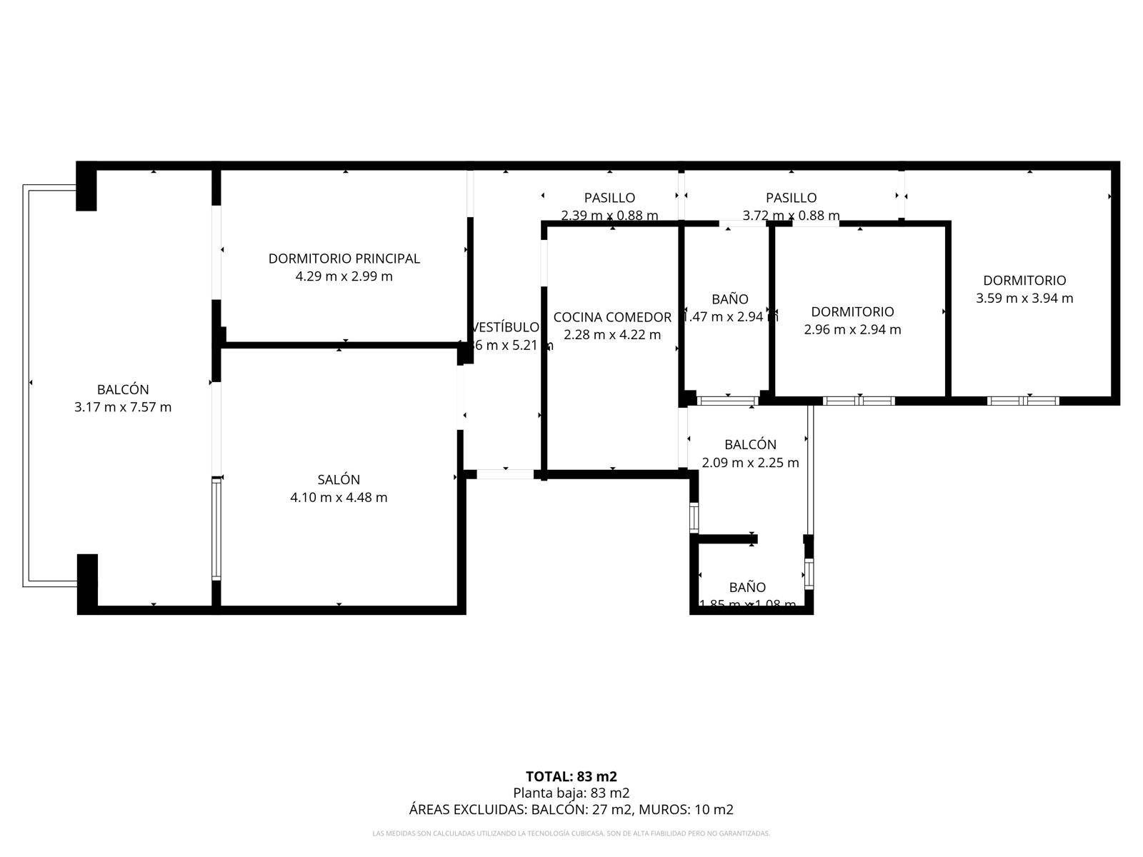 Floor plan of 3-bedroom 119 m² penthouse, Playa de los Naufragos, Torrevieja