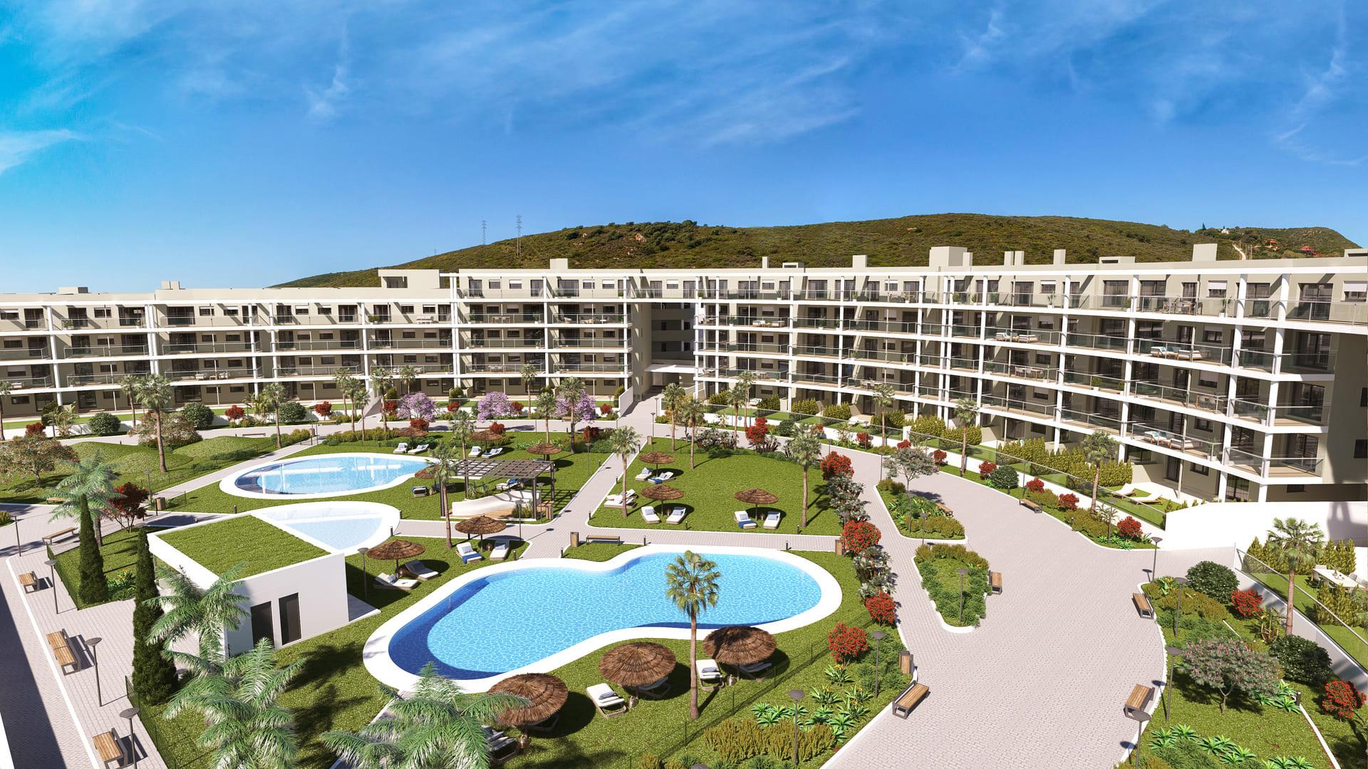 Open-plan kitchen and dining area in 2-bedroom apartment, Chullera, Manilva