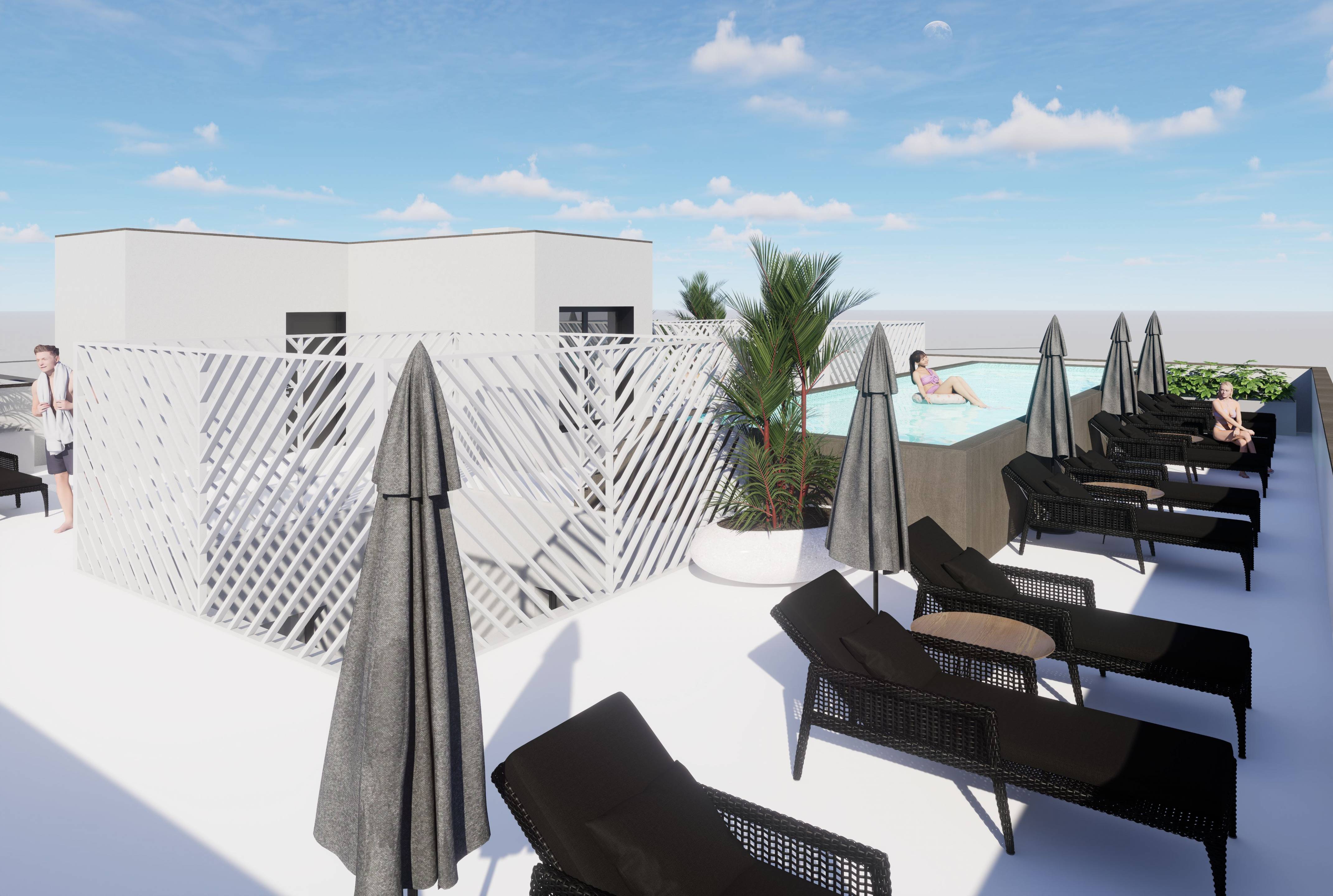 Street-level view of new-build apartment building exterior, Acequion, Torrevieja